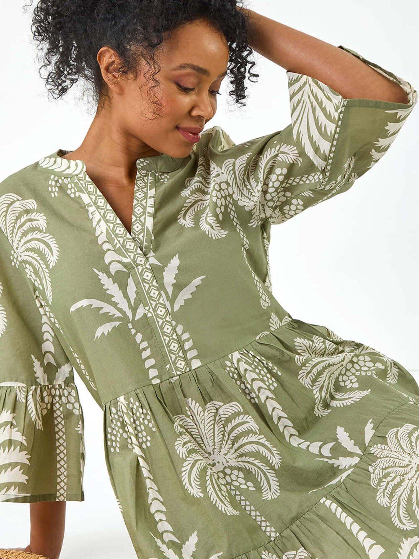 undefined Petite Tropical Tiered Dress - Green