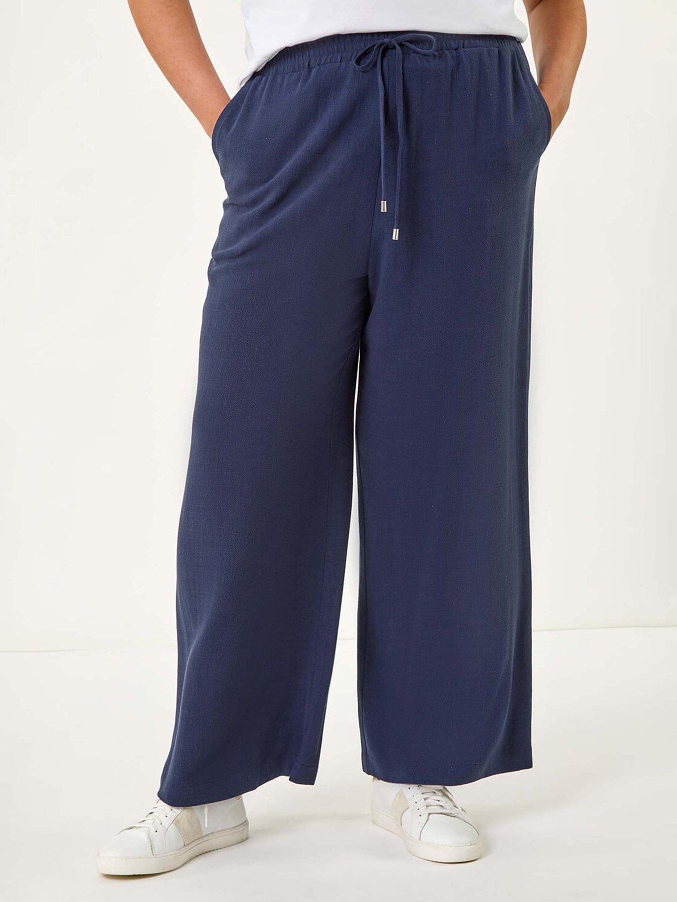 undefined Curve Linen Mix Trousers - Navy