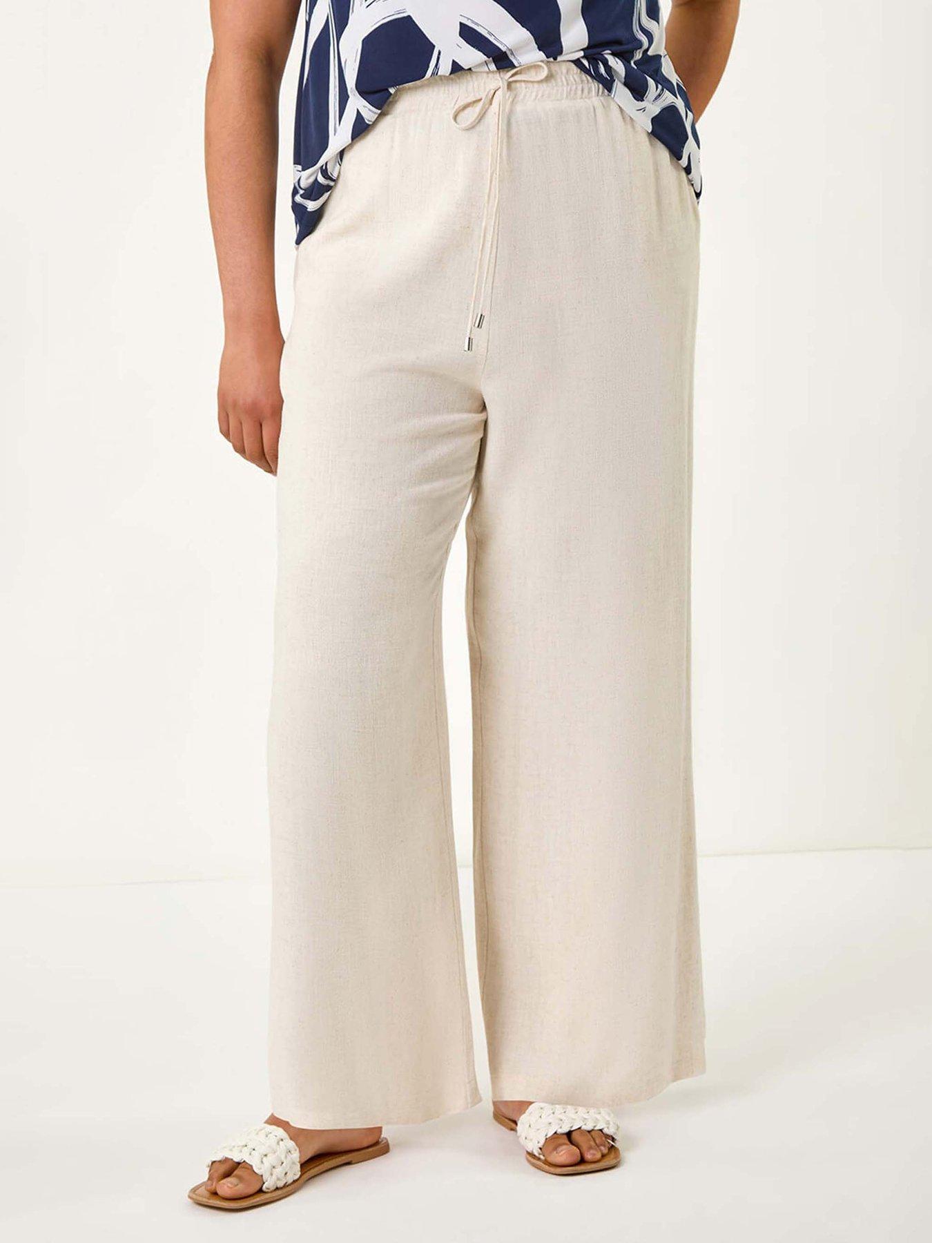 Roman Curve Linen Mix Trousers, White, Size 20, Women