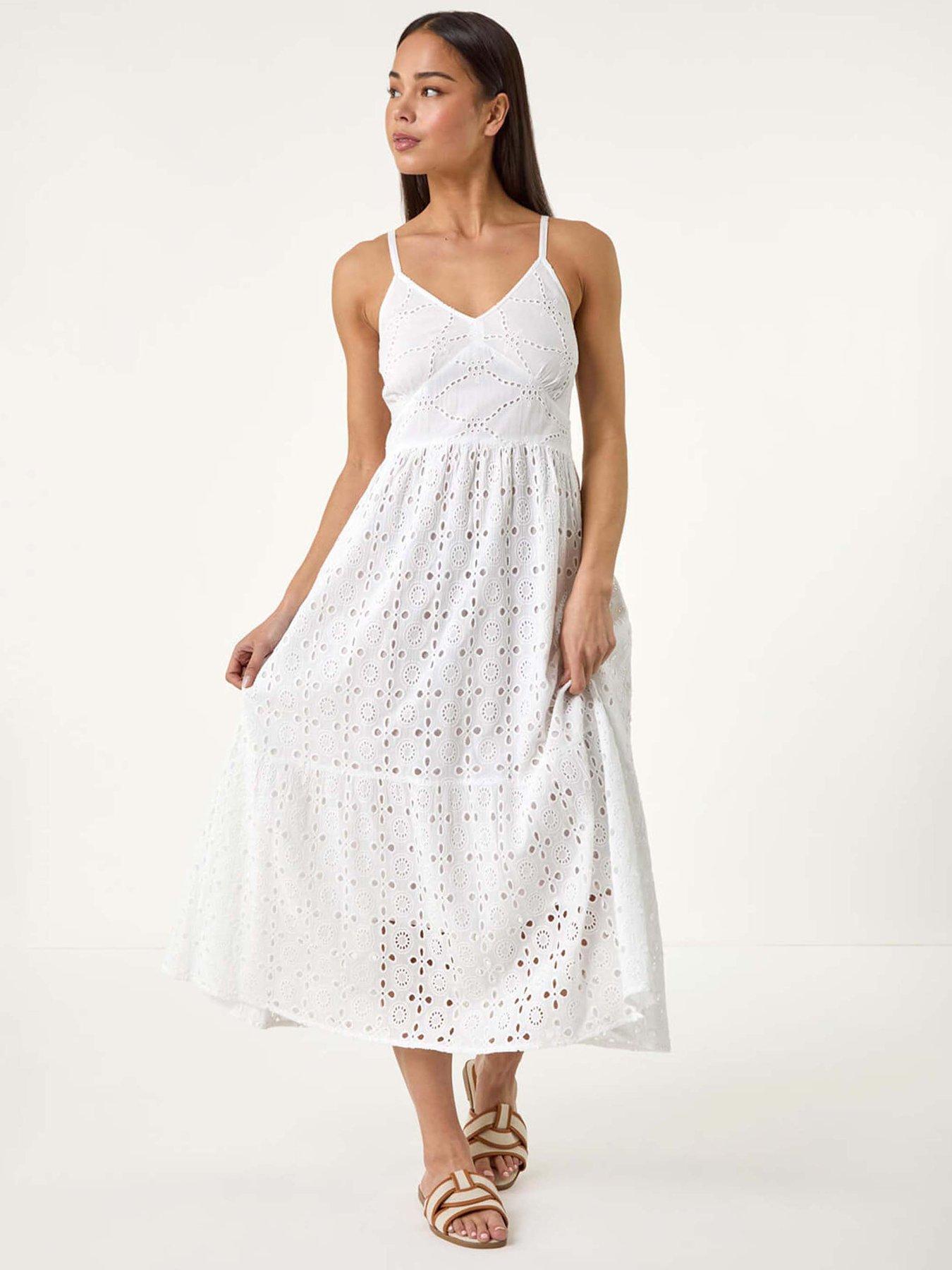 Roman Petite Broderie Strappy Maxi Dress White Very