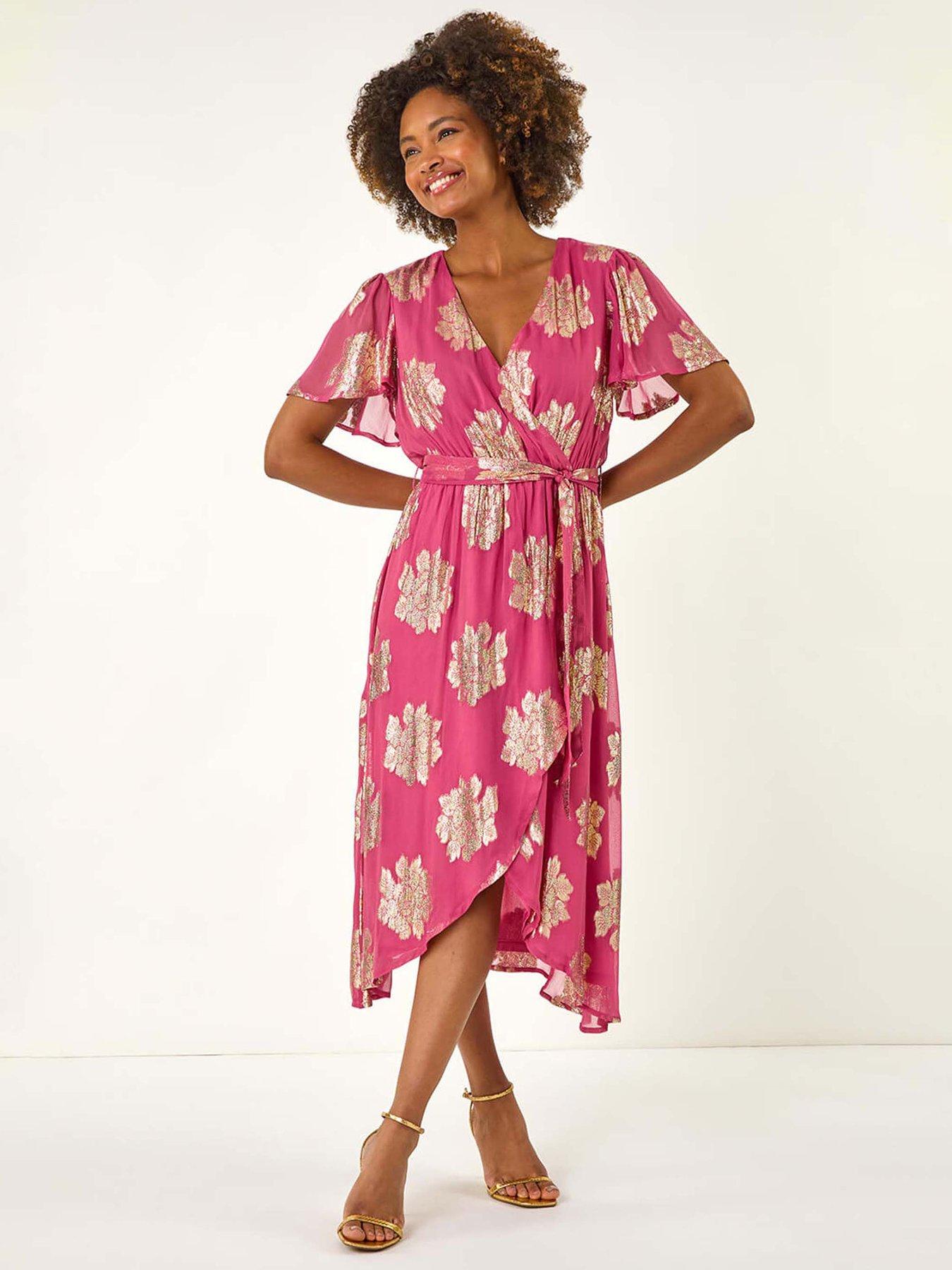 undefined Jacquard Midi Wrap Dress - Pink