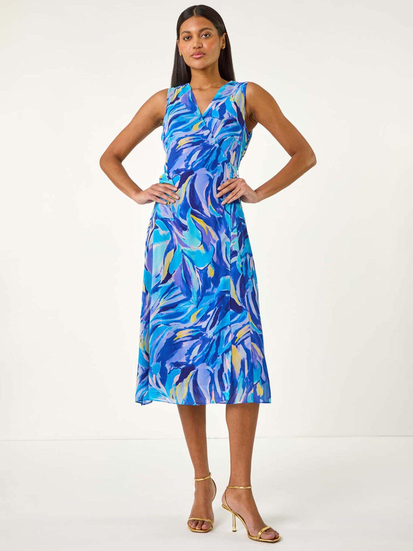 undefined Floral Print Wrap Chiffon Midi Dress - Blue