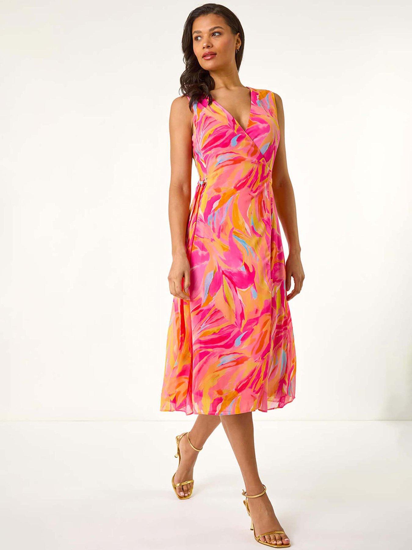 undefined Floral Midi Wrap Dress - Pink