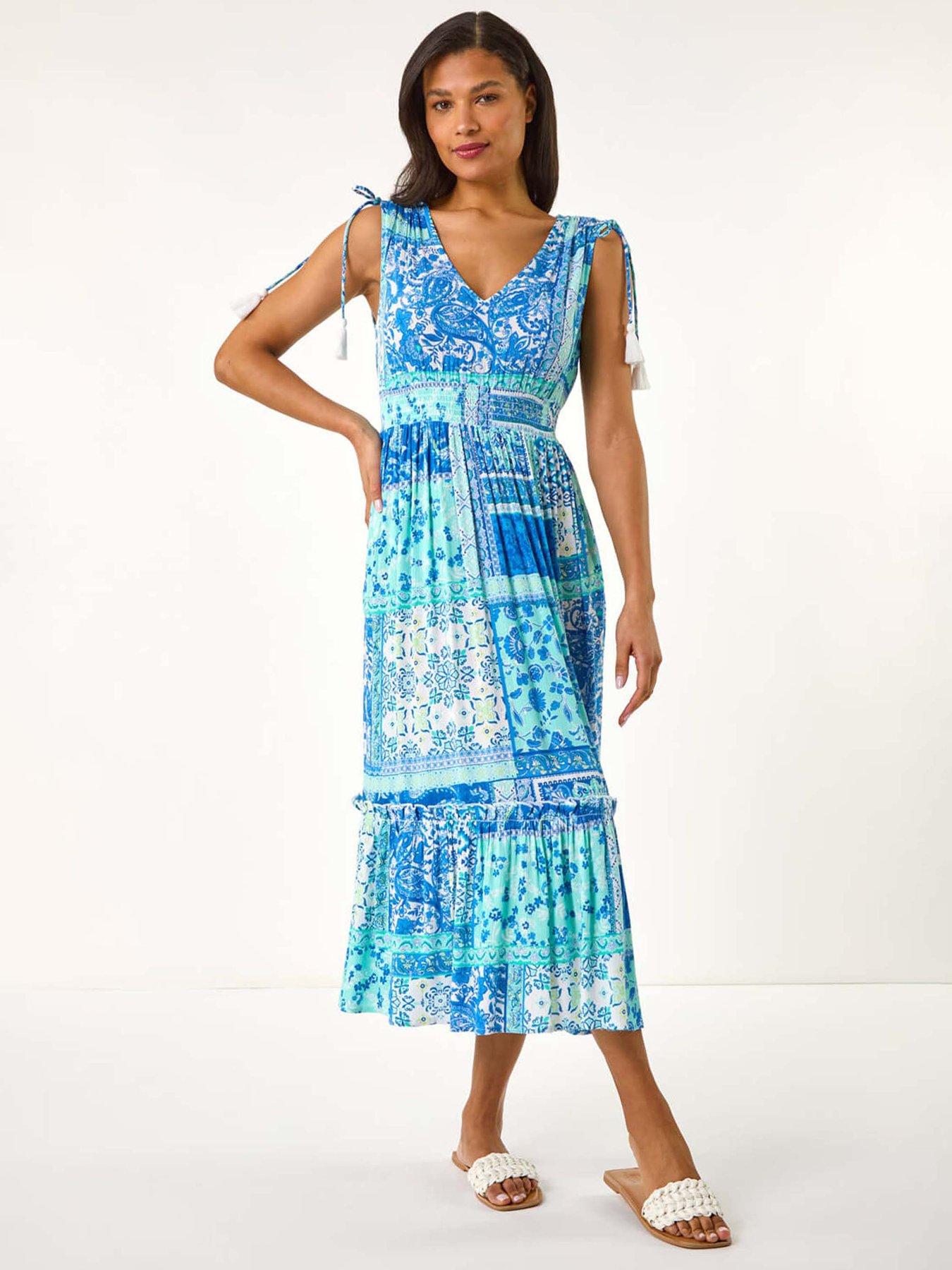 undefined Patchwork Shimmer Maxi Dress - Blue