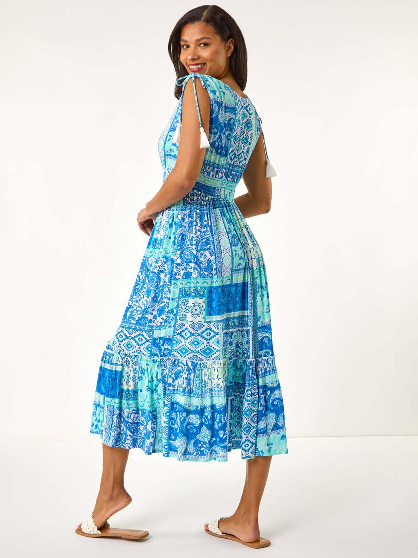 Image 2 of 5 of Roman Patchwork Shimmer Maxi Dress - Blue