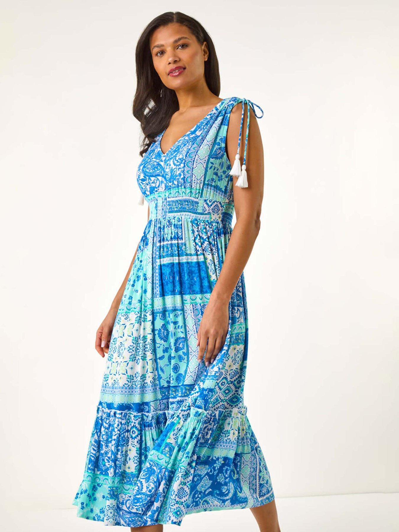 Image 3 of 5 of Roman Patchwork Shimmer Maxi Dress - Blue