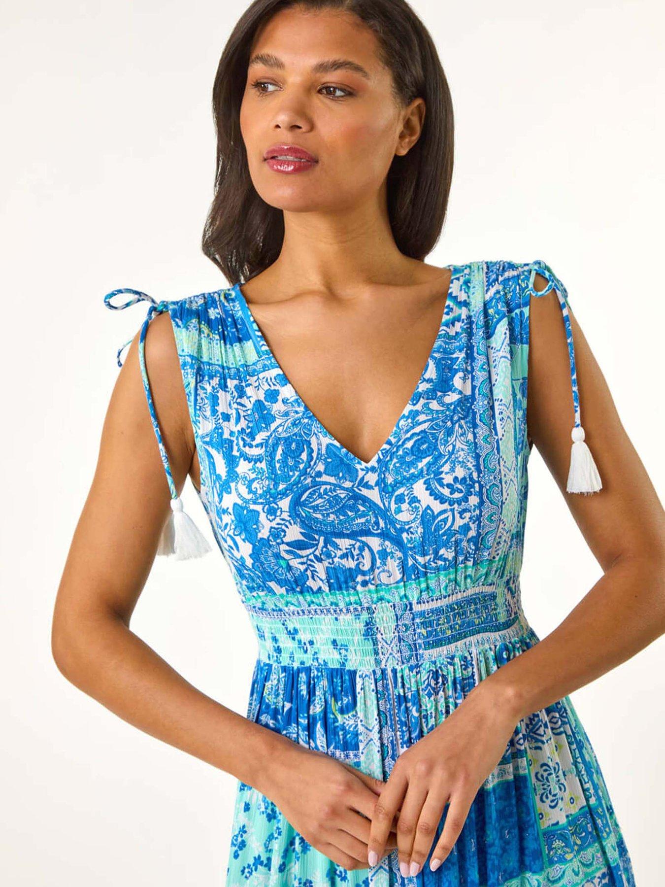 Image 4 of 5 of Roman Patchwork Shimmer Maxi Dress - Blue