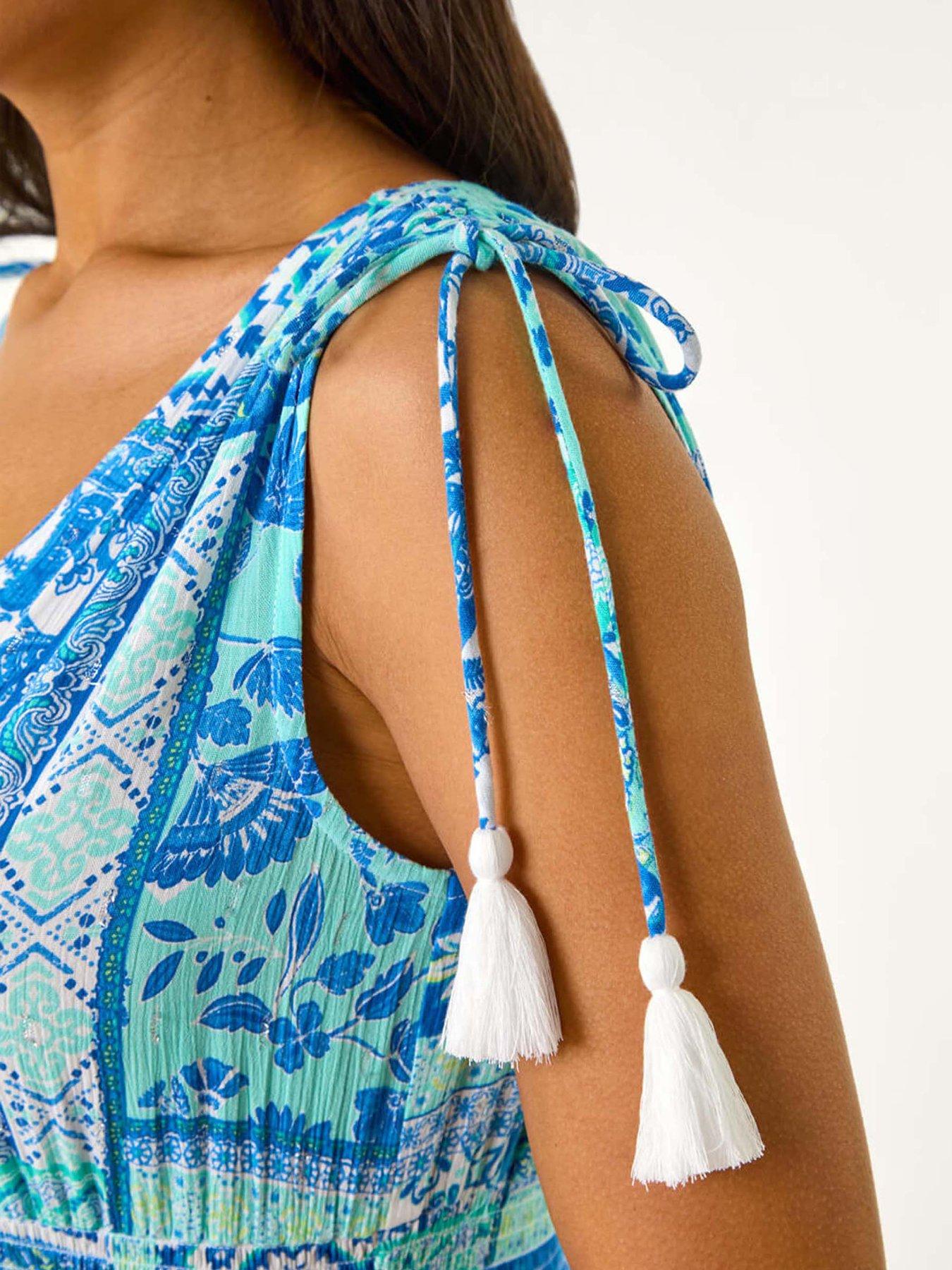 Image 5 of 5 of Roman Patchwork Shimmer Maxi Dress - Blue
