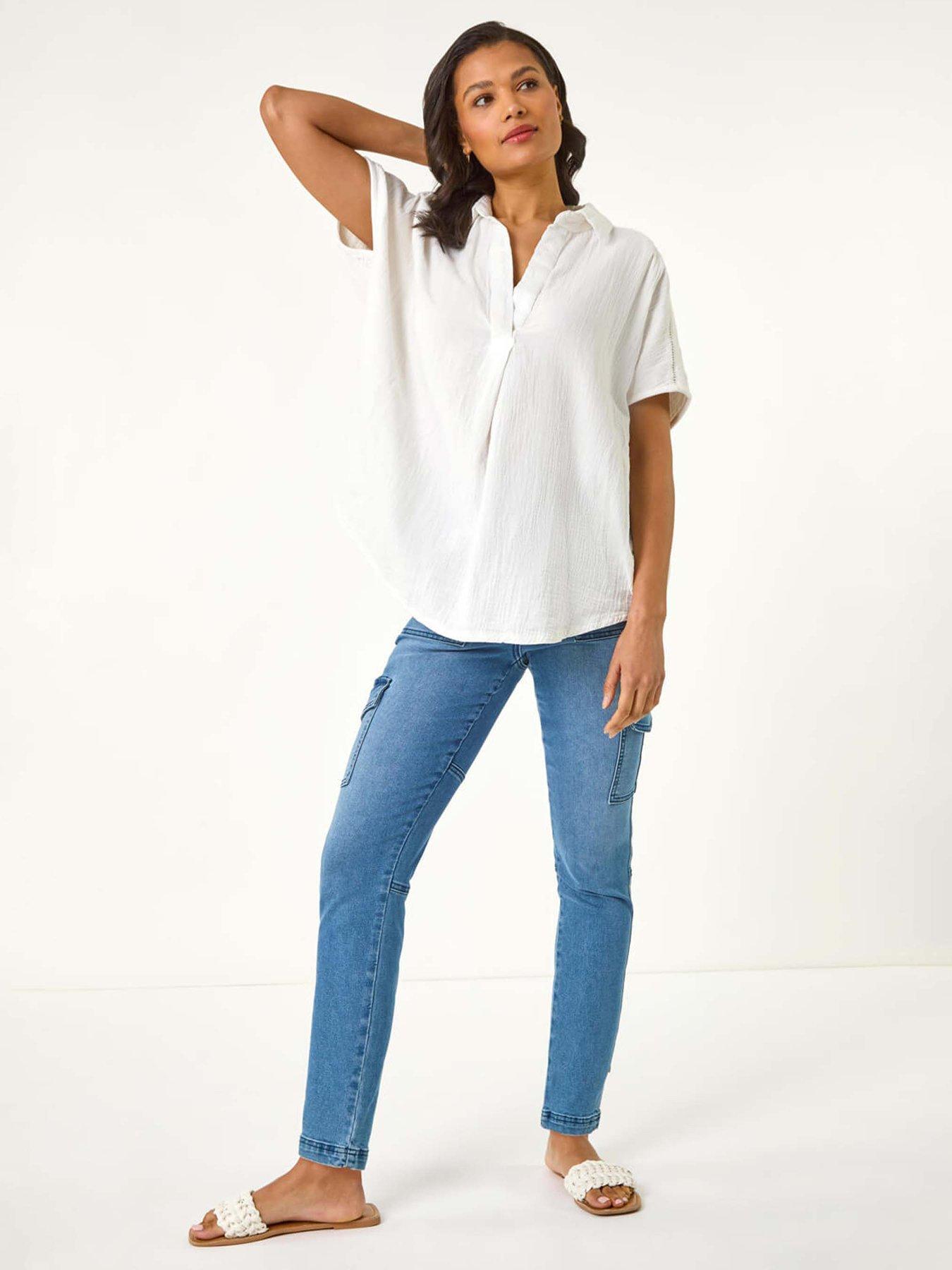 undefined Collared V-neck Pleated Top - White