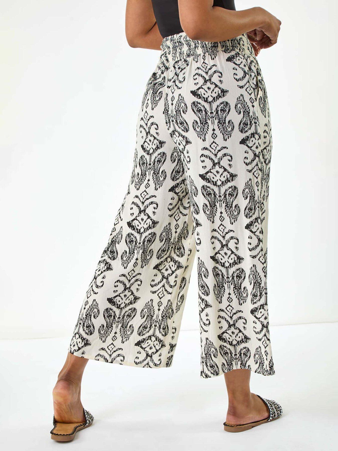 Image 2 of 5 of Roman Petite Print Shirred Cropped Trouser - White