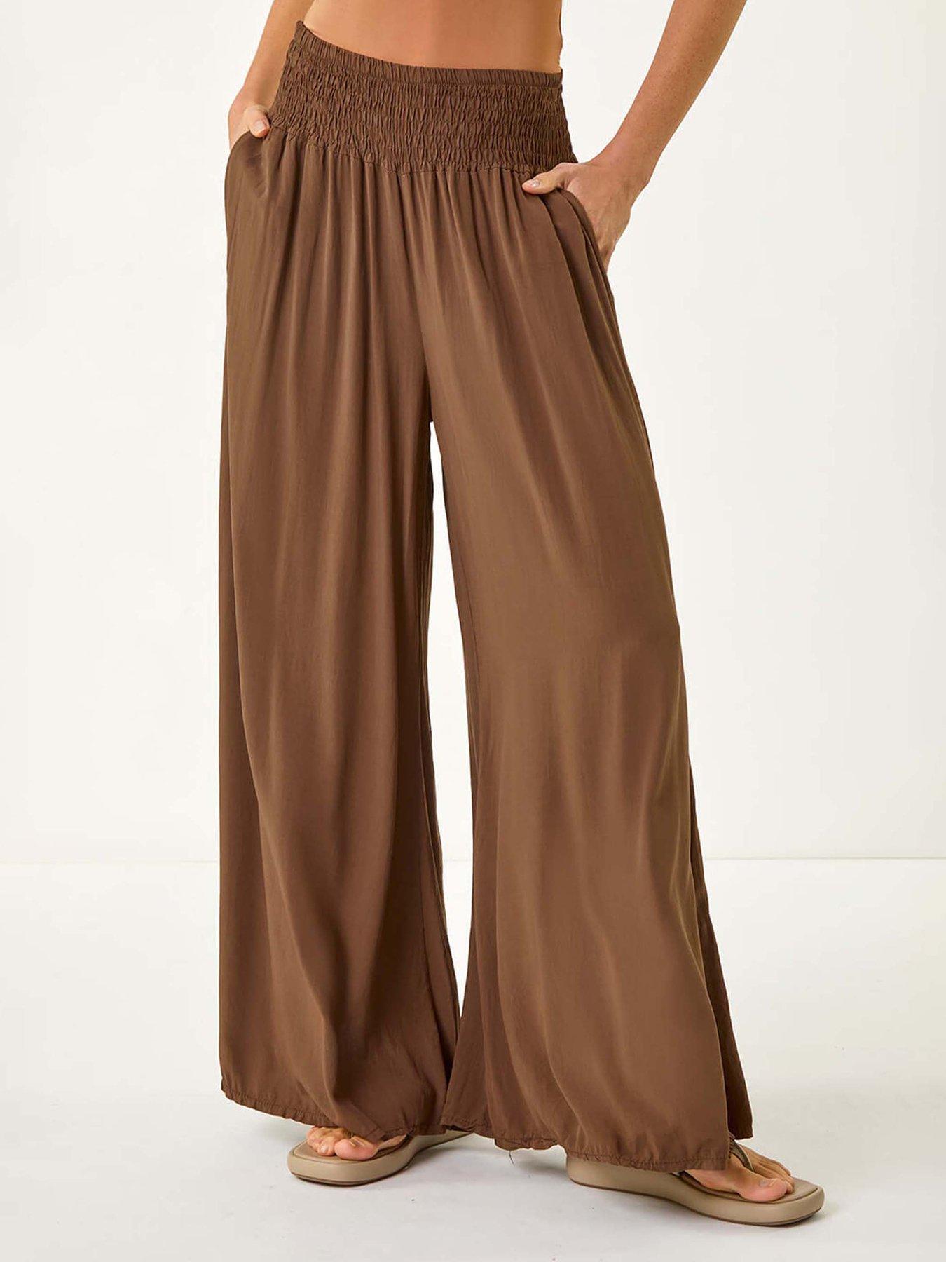 undefined Relaxed Ruched Wide Leg Trouser - Brown