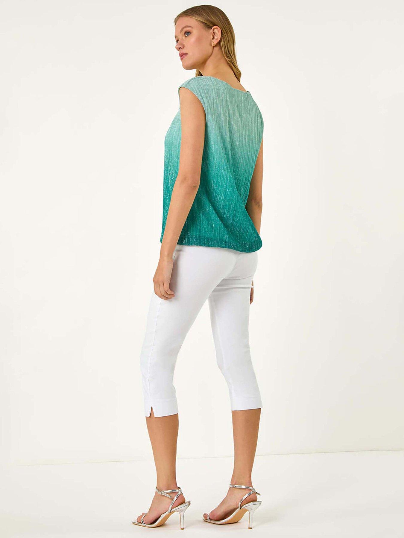 Image 2 of 5 of Roman Ombre Plisse Bubble Hem Top - Blue
