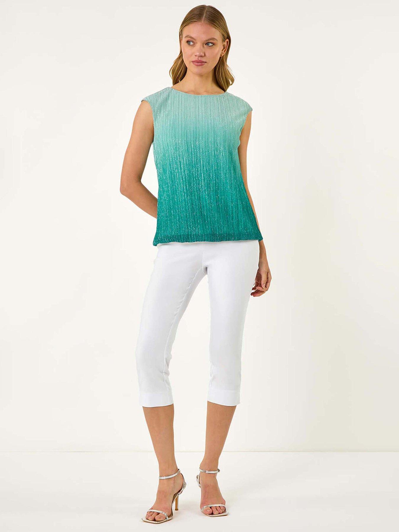 Image 3 of 5 of Roman Ombre Plisse Bubble Hem Top - Blue