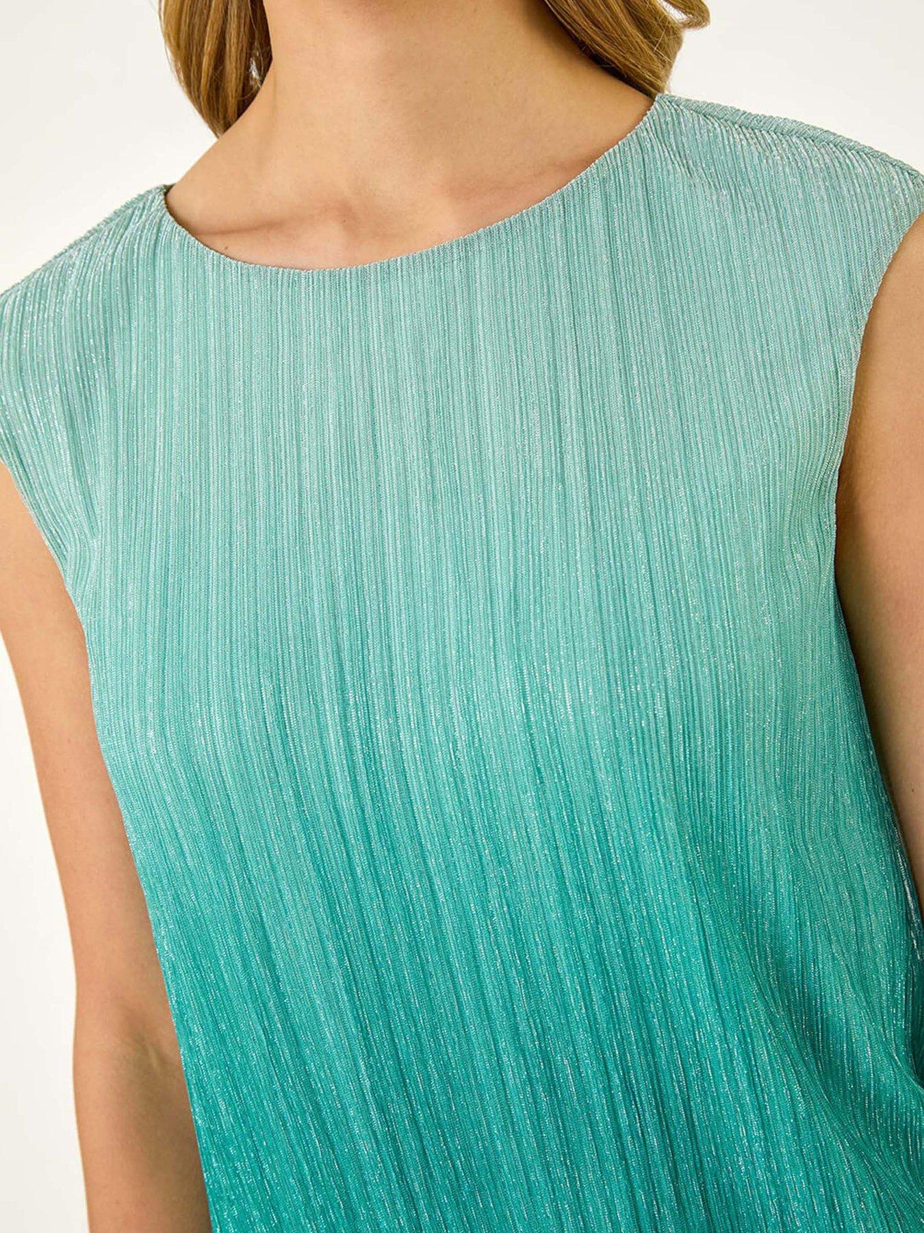 Image 5 of 5 of Roman Ombre Plisse Bubble Hem Top - Blue