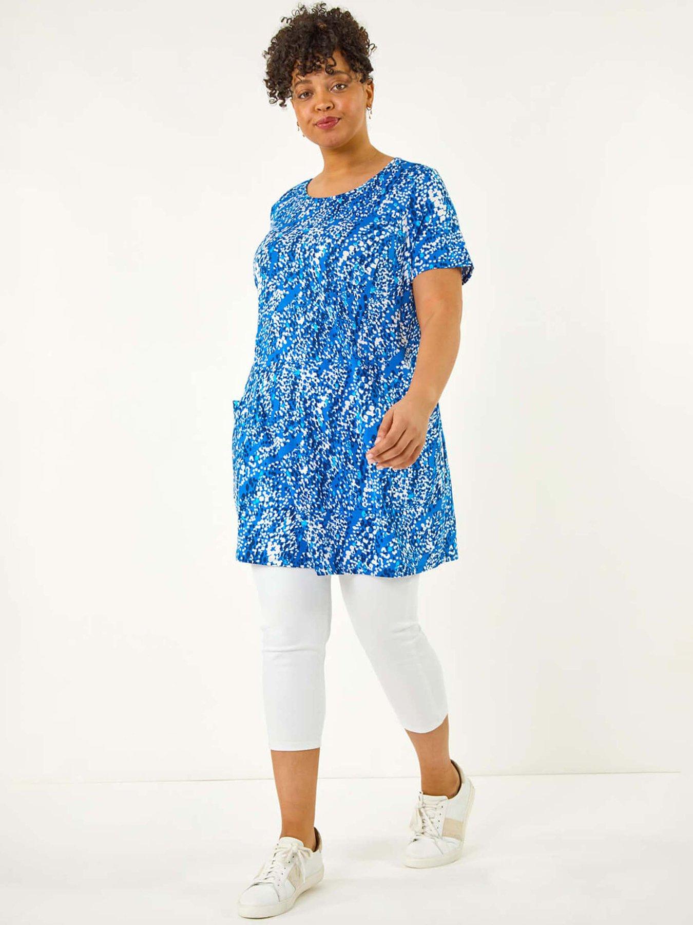 undefined Curve Printed Pocket Tunic Top - Blue