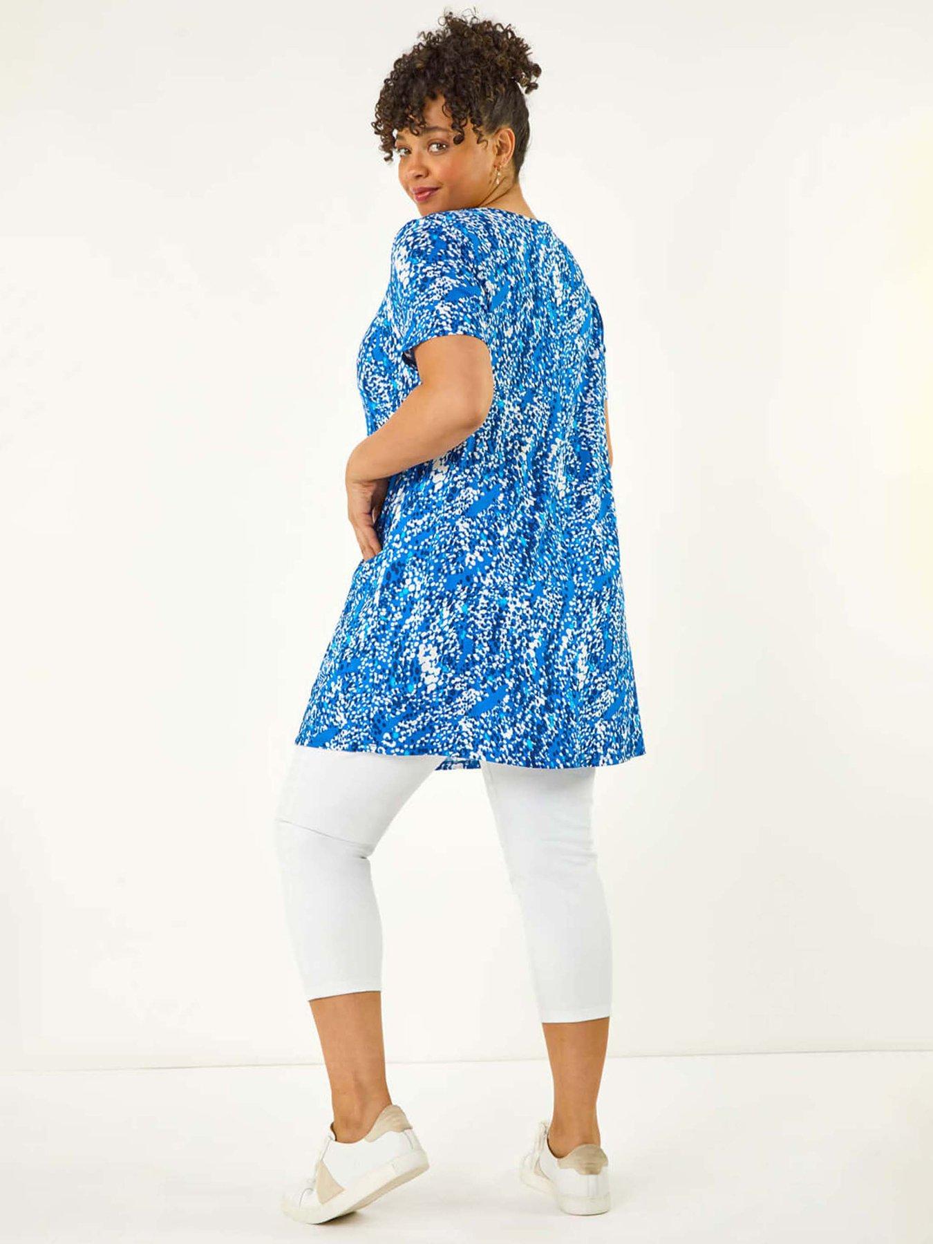 Image 2 of 5 of Roman Curve Printed Pocket Tunic Top - Blue