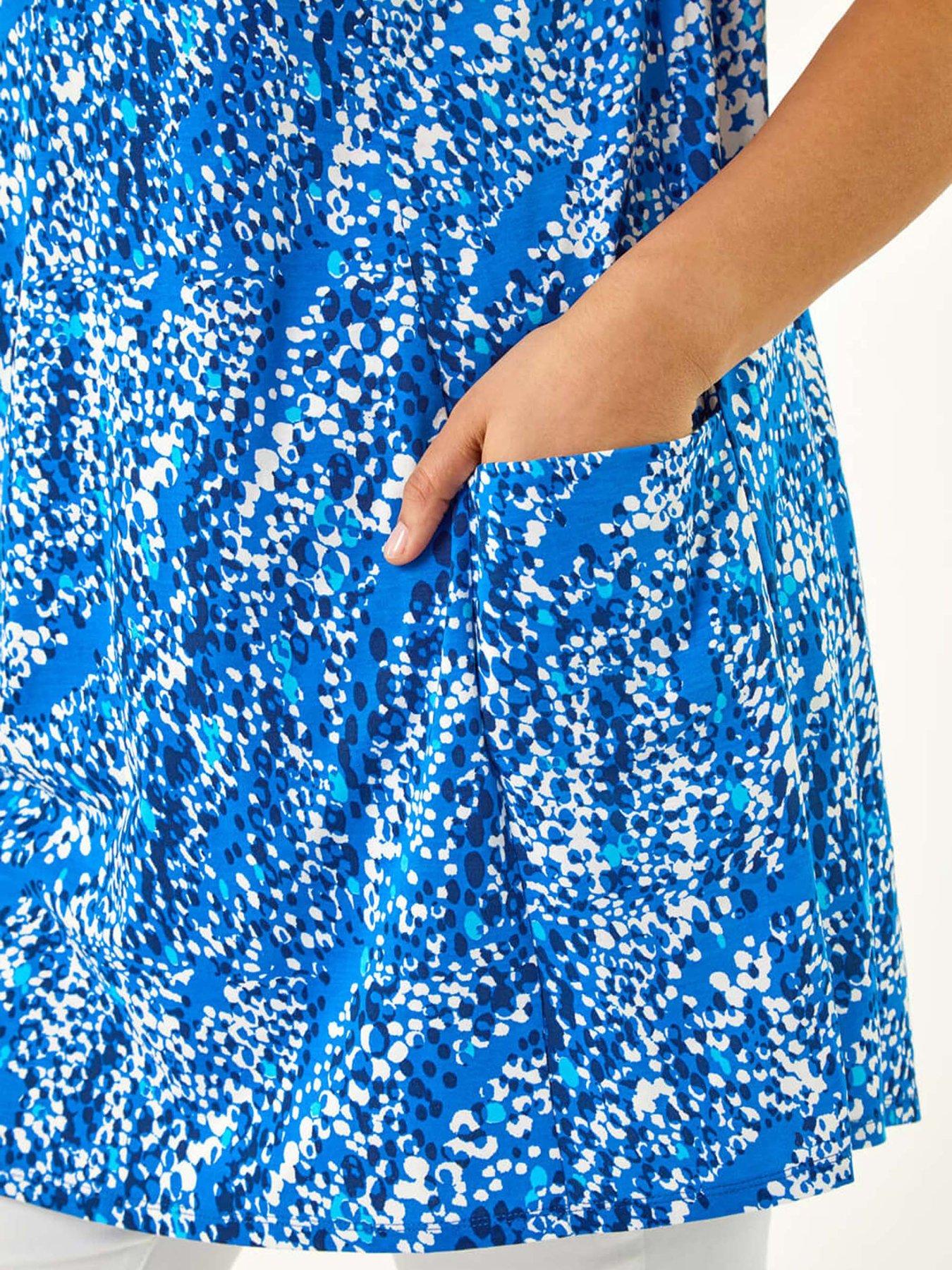 Image 5 of 5 of Roman Curve Printed Pocket Tunic Top - Blue