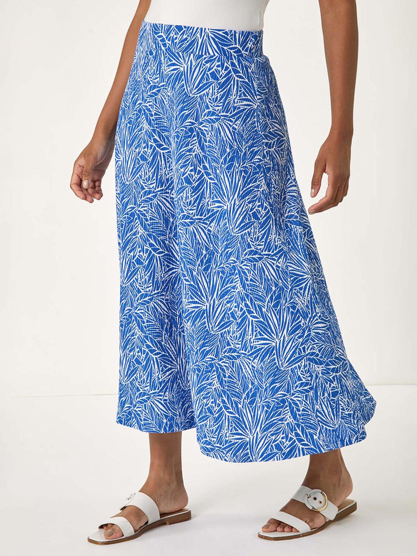 undefined Abstract Crinkle Print A-line Skirt - Blue