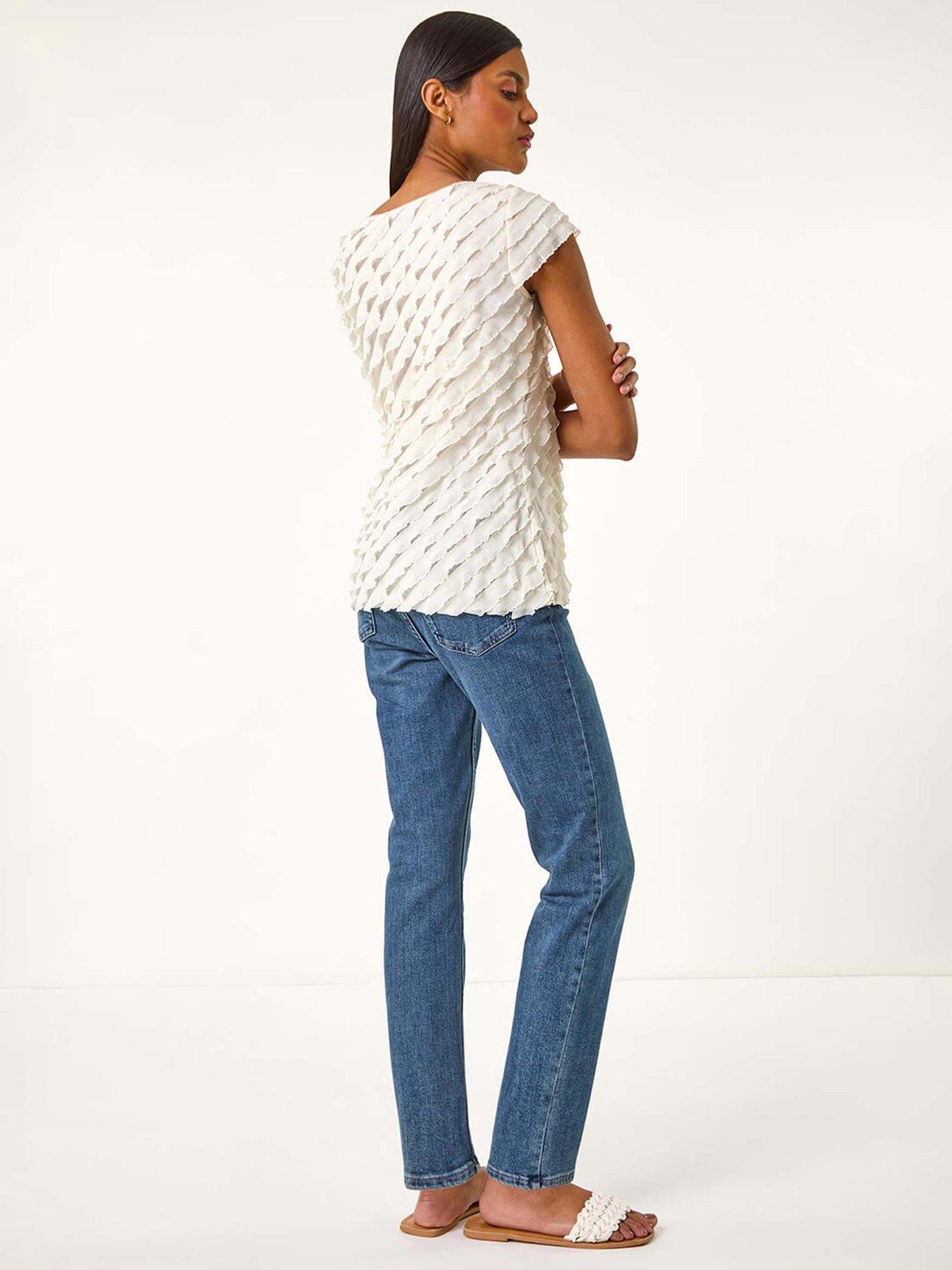 Image 2 of 5 of Roman Bow Front Frill Detail Tee - Beige