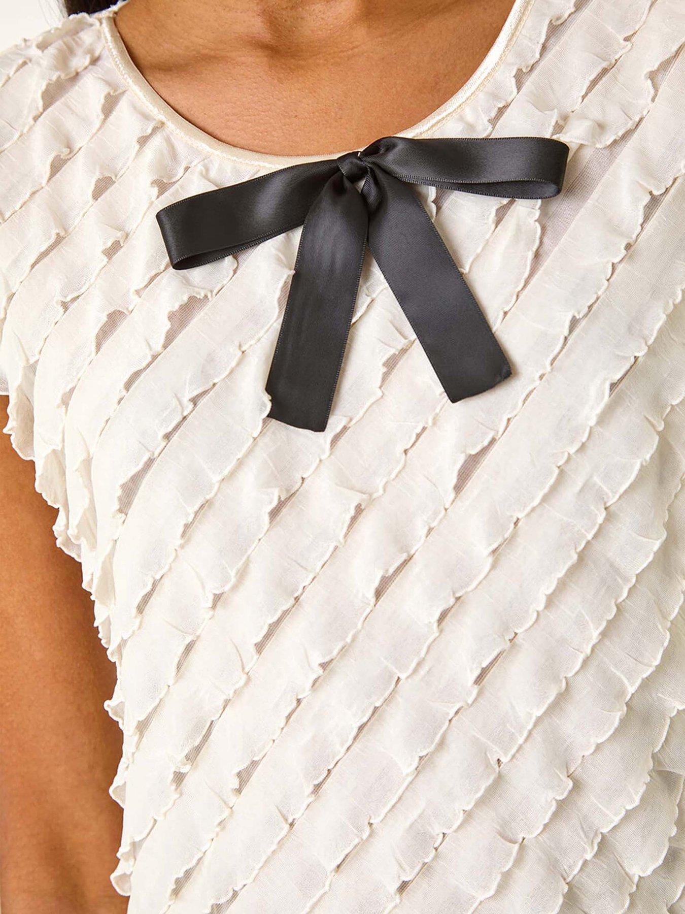 Image 5 of 5 of Roman Bow Front Frill Detail Tee - Beige
