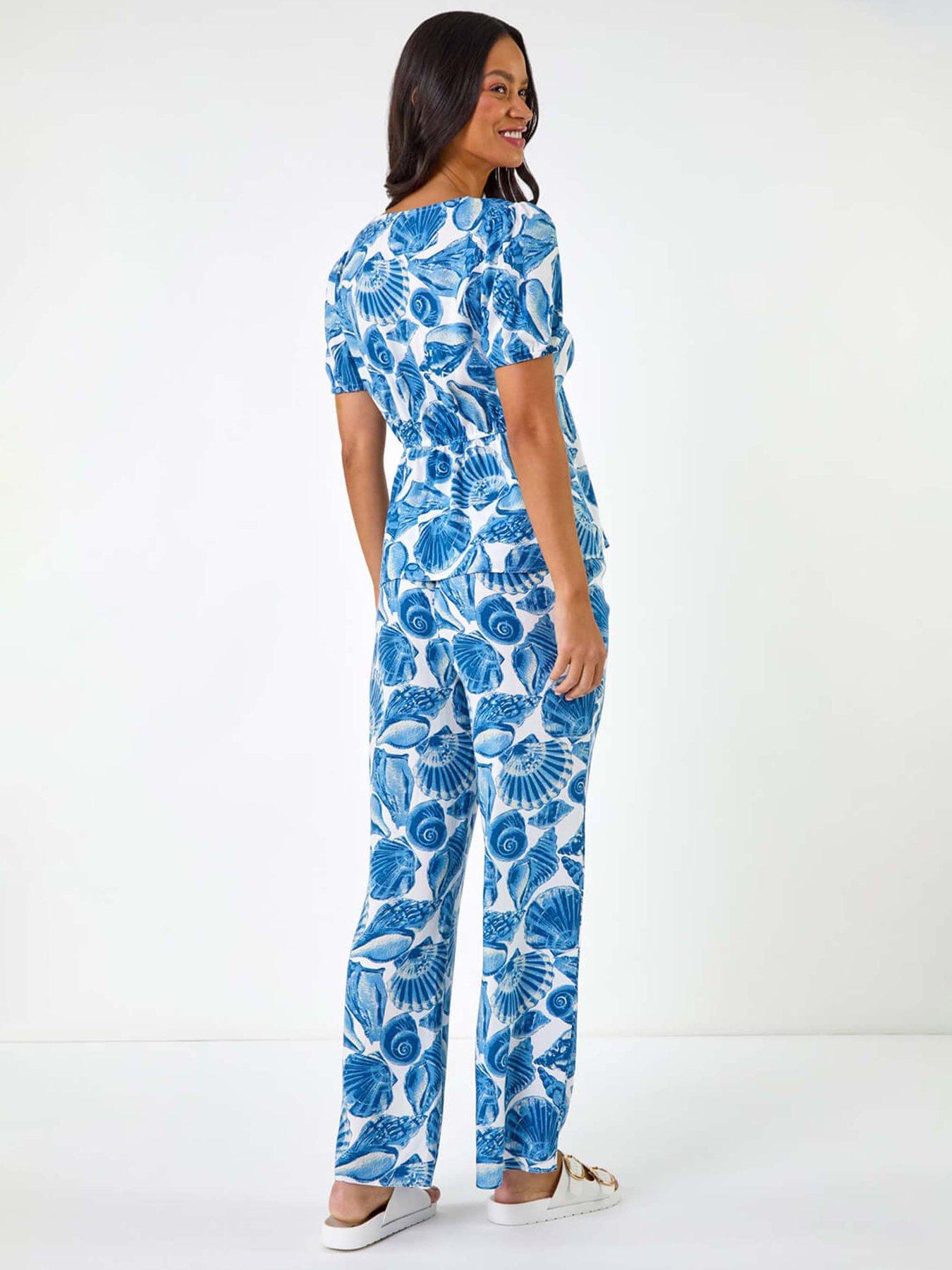Image 2 of 5 of Roman Dusk Shell Print V-neck Tie Top - Blue