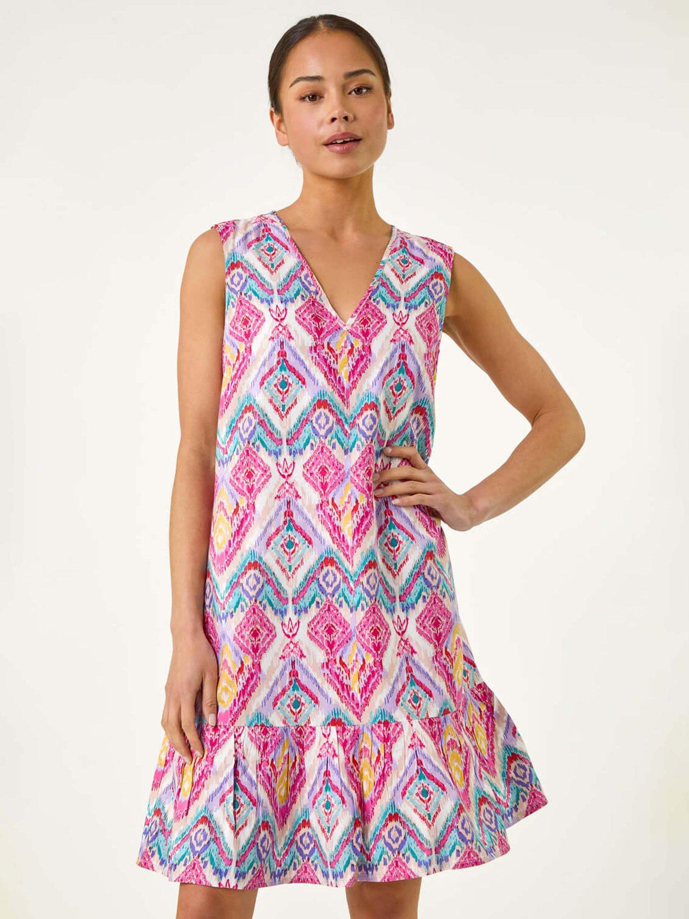 undefined Petite Frill Hem V-neck Dress - Pink
