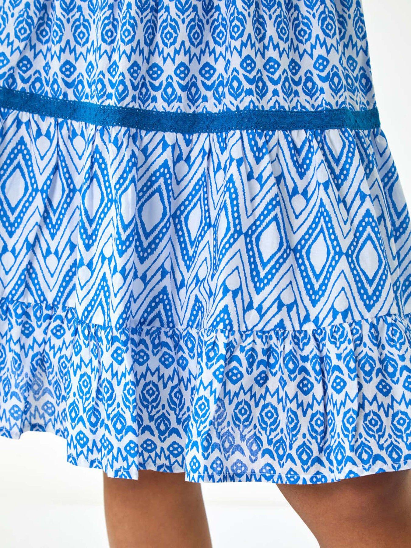 Image 5 of 5 of Roman Petite Geo Print Tiered Dress - Blue