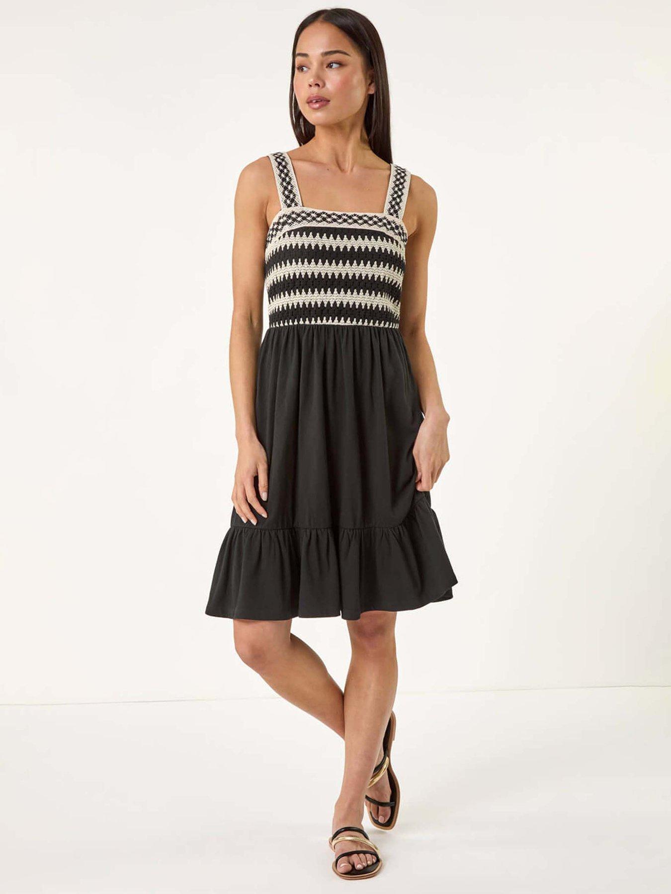 undefined Petite Crochet Bodice Strap Dress - Black