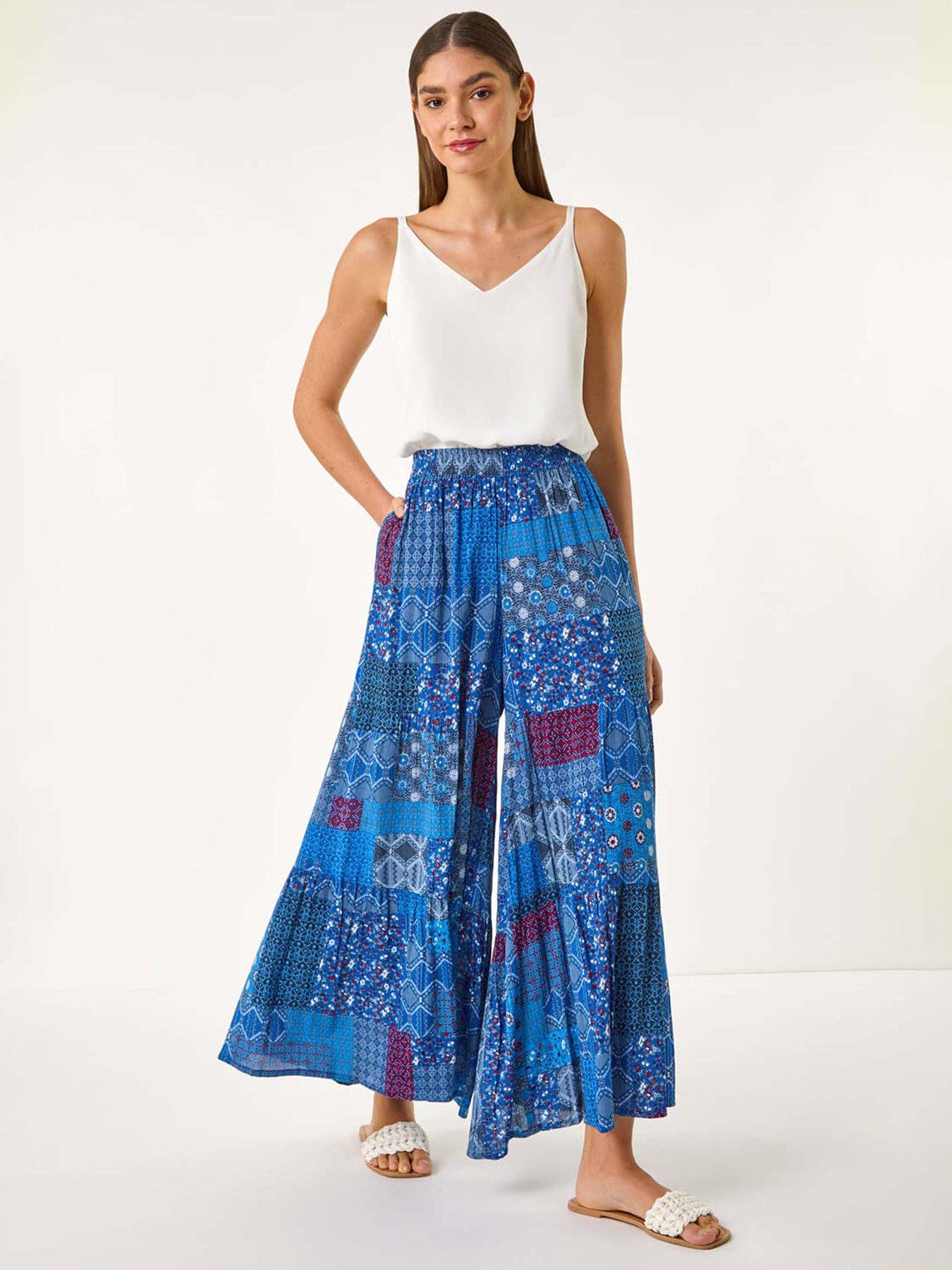 undefined Tile Tiered Palazzo Trouser - Blue