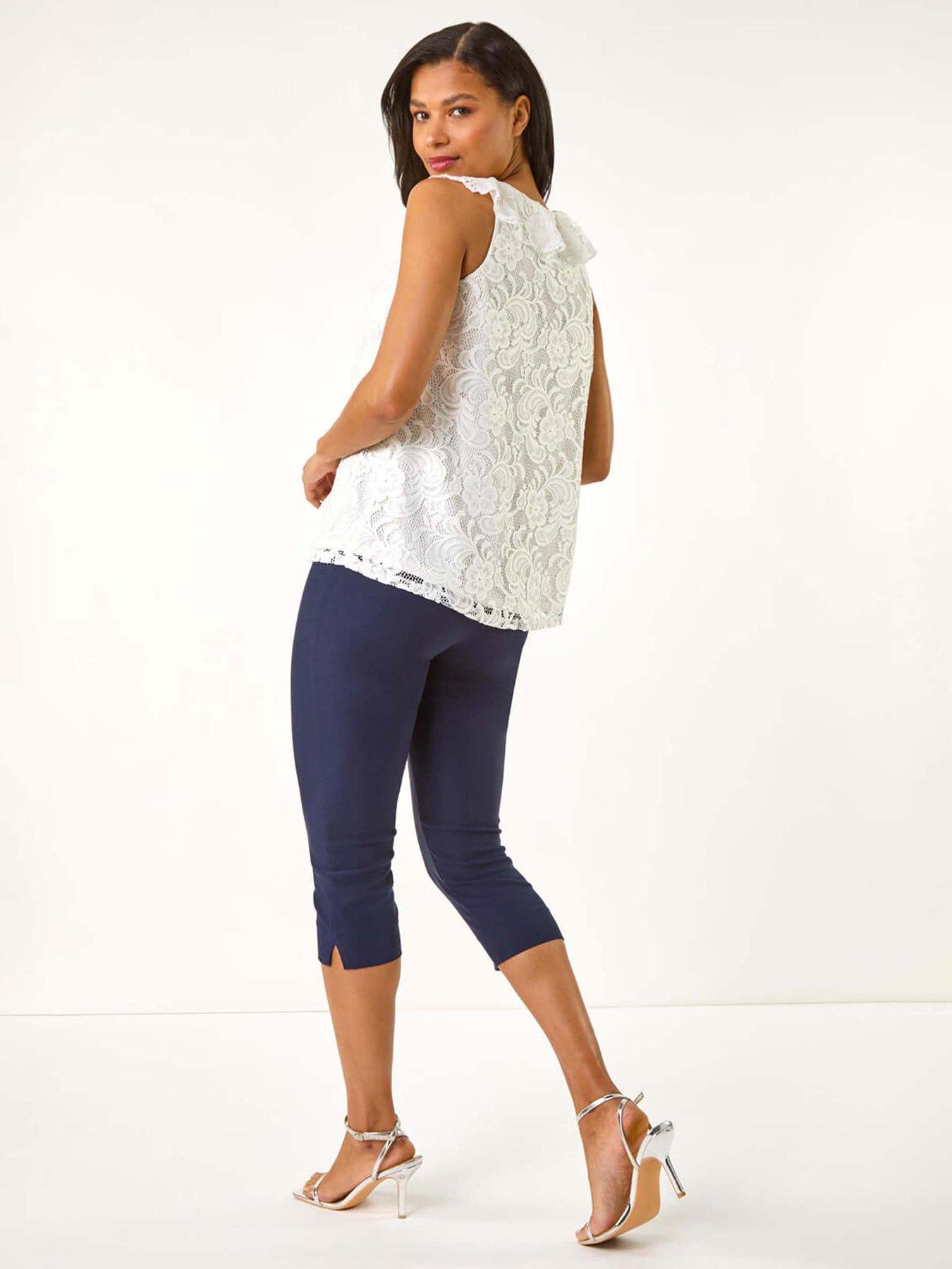 Image 2 of 5 of Roman Lace V-neck Ruffle Front Top - White