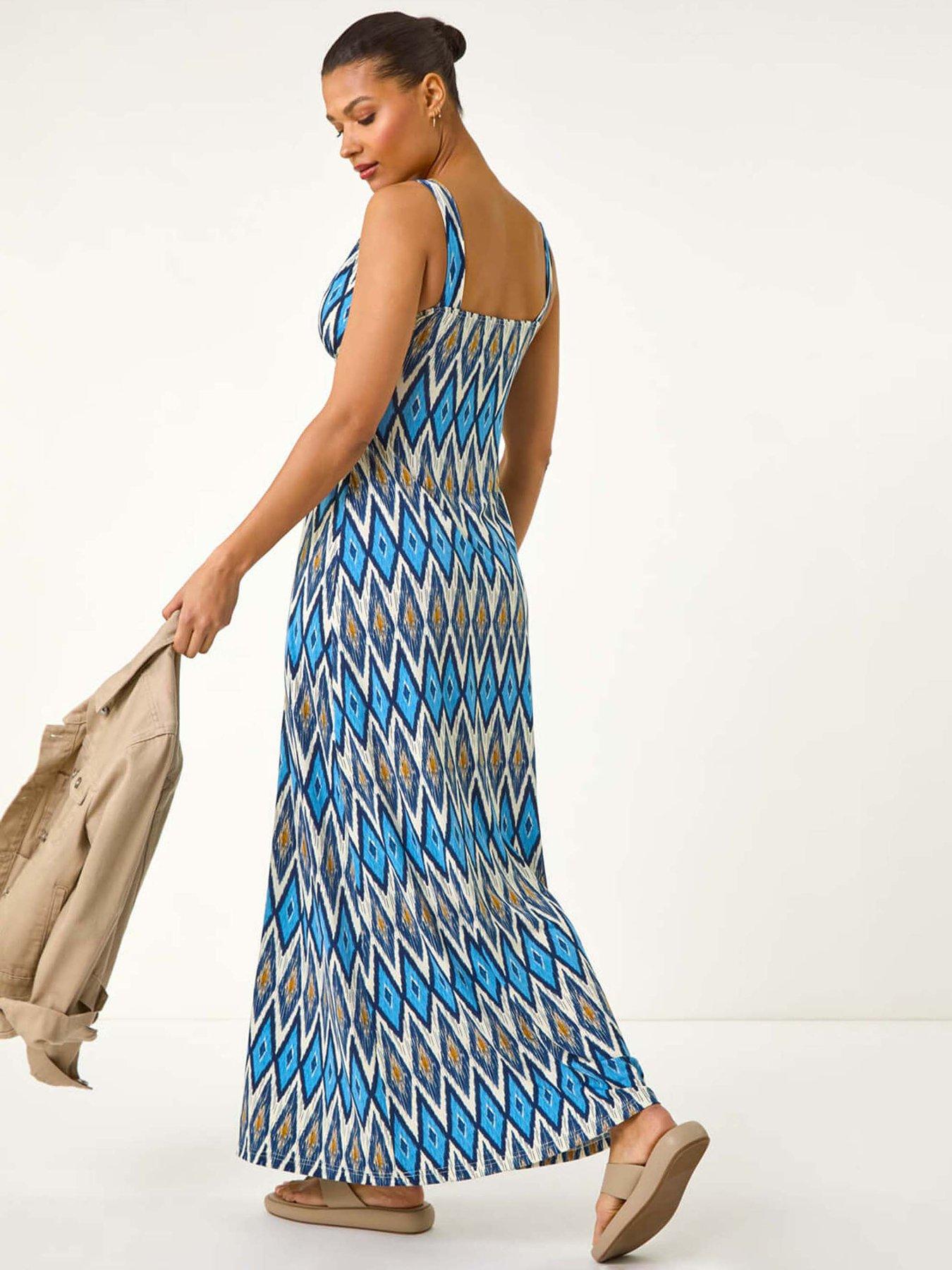 Image 2 of 5 of Roman Geometric V-neck Maxi Dress - Blue