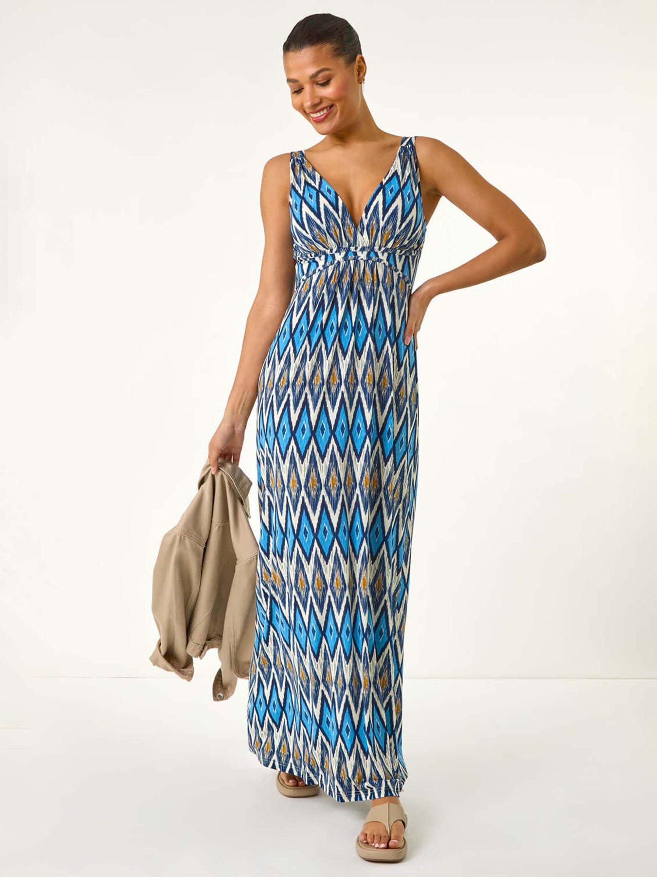 Image 3 of 5 of Roman Geometric V-neck Maxi Dress - Blue