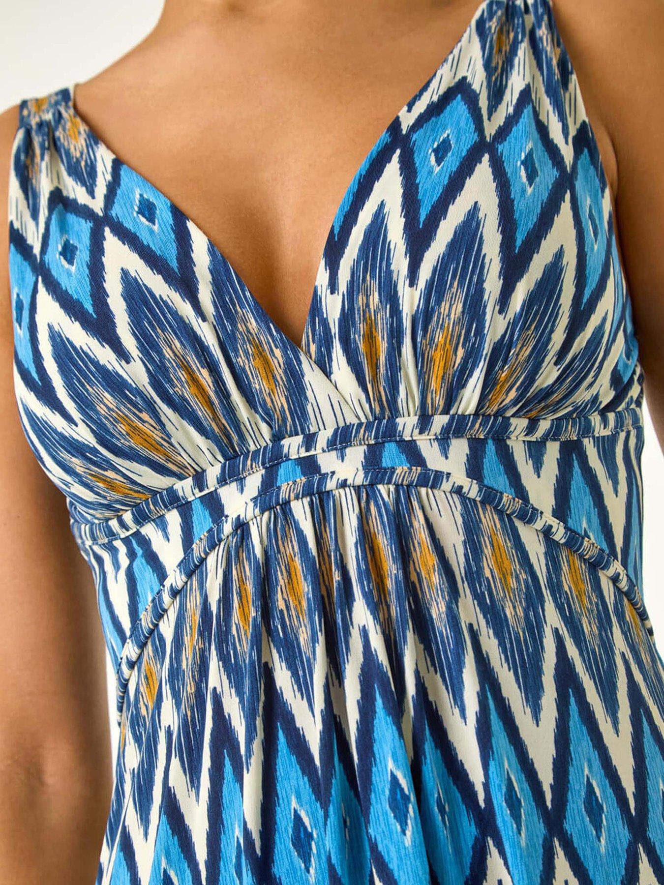 Image 4 of 5 of Roman Geometric V-neck Maxi Dress - Blue