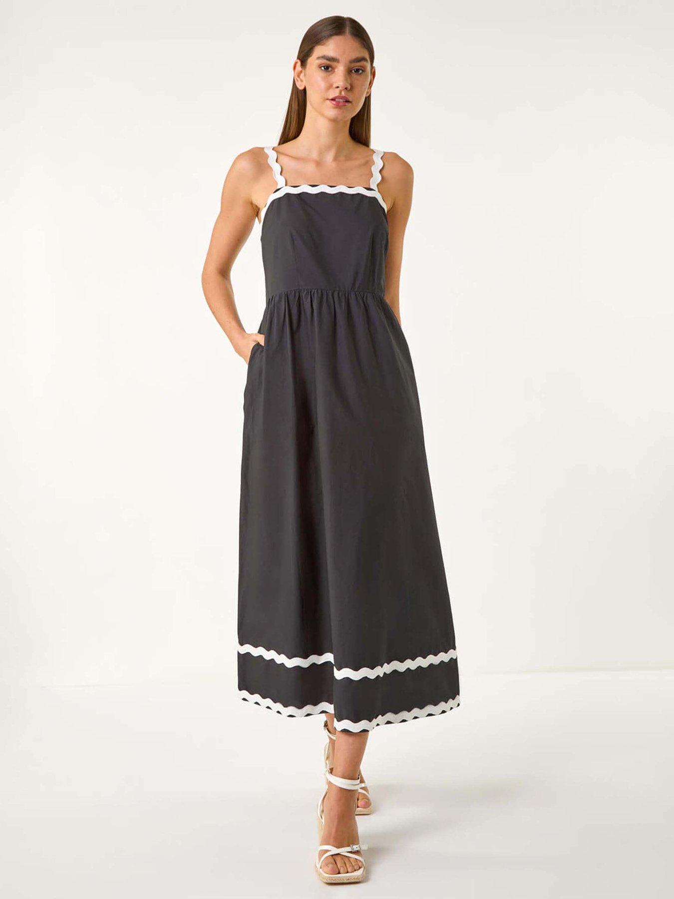 undefined Contrast Ric Rac Midi Dress - Black