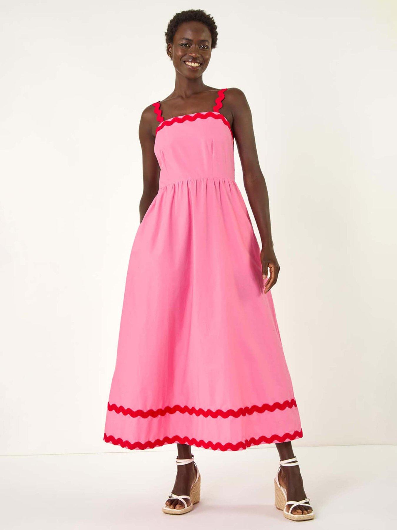 undefined Contrast Ric Rac Midi Dress - Pink