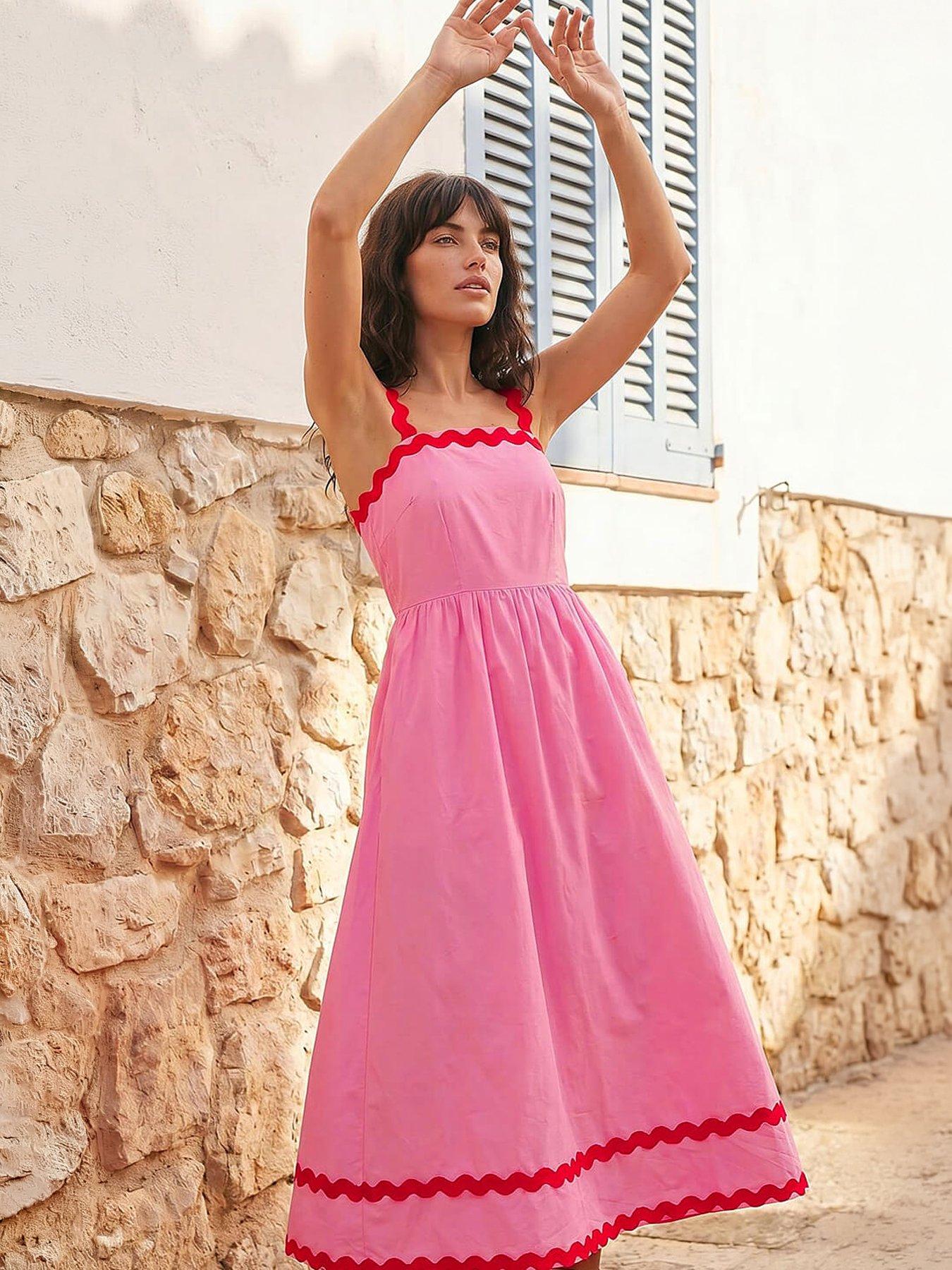 Roman Contrast Ric Rac Midi Dress - Pink | Very