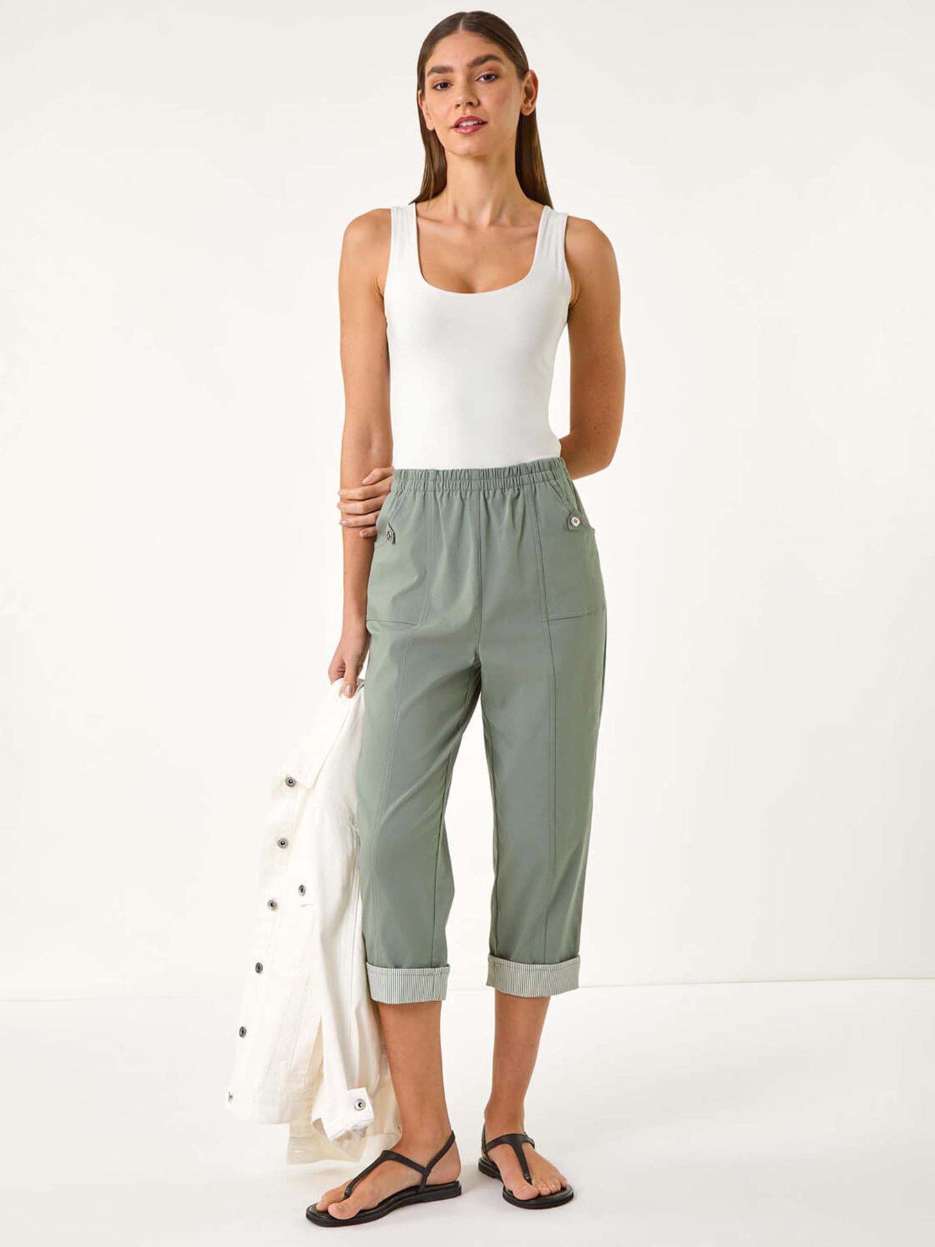 Roman Contrast Detail Cropped Stretch Trouser - Green