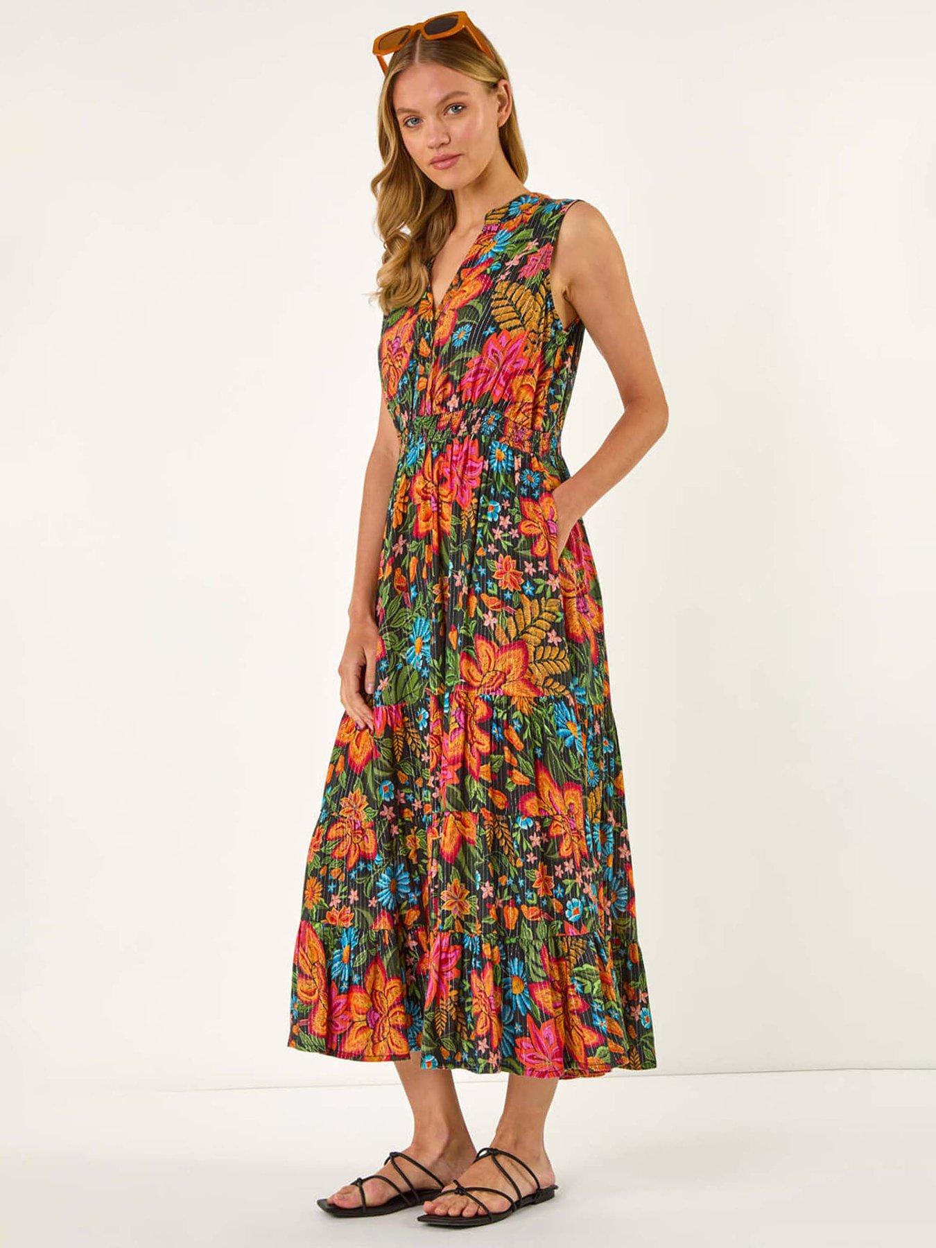 undefined Floral Shirred Maxi Dress - Red