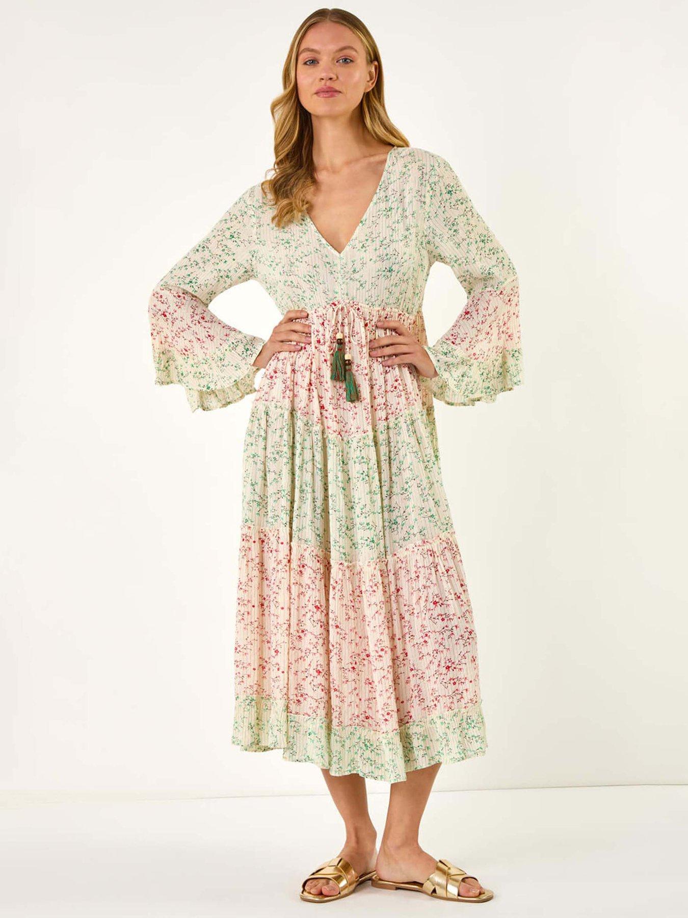 undefined Mix Print V-neck Maxi Dress - Red