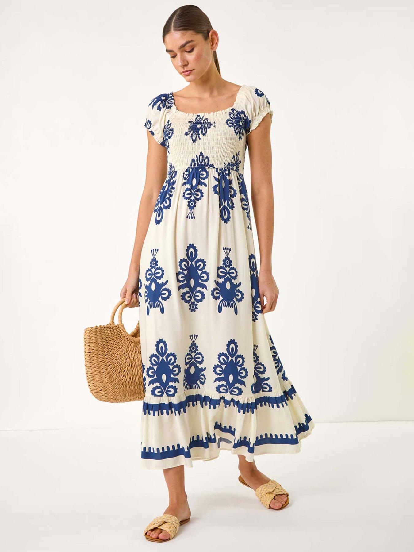 undefined Bardot Shirred Maxi Dress - Navy