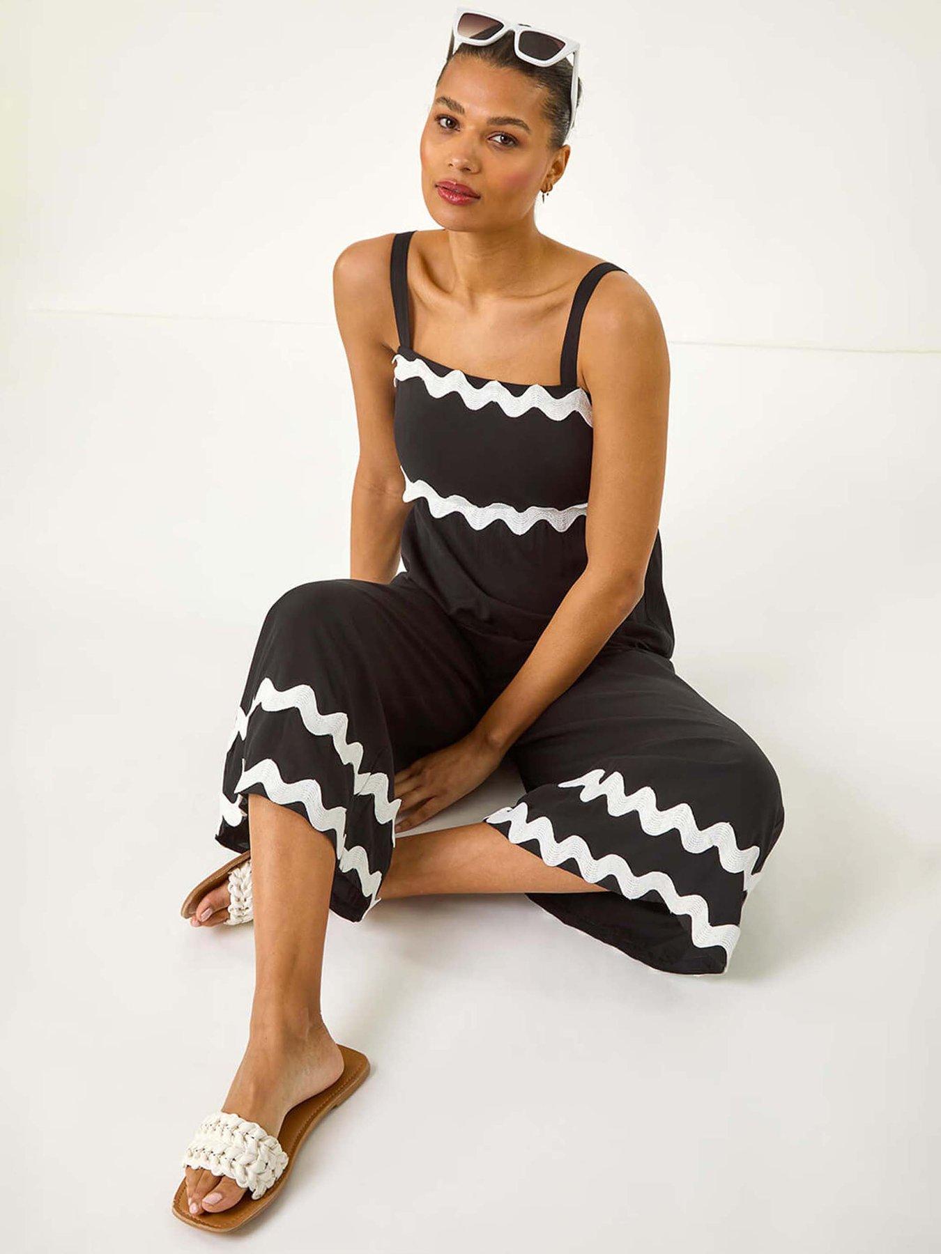 Image 3 of 5 of Roman Ric Rac Strap Detail Jumpsuit - Black