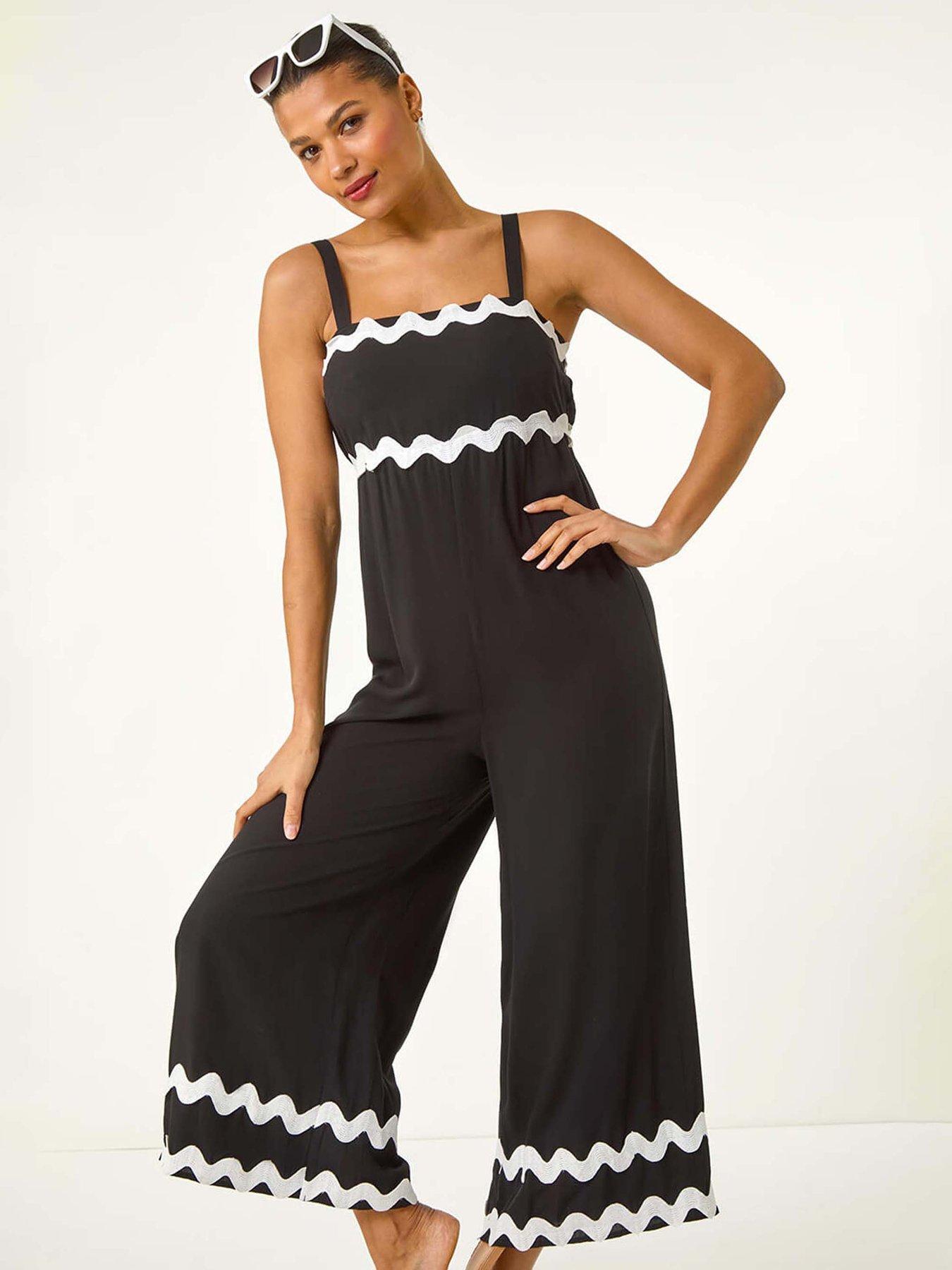 Image 4 of 5 of Roman Ric Rac Strap Detail Jumpsuit - Black