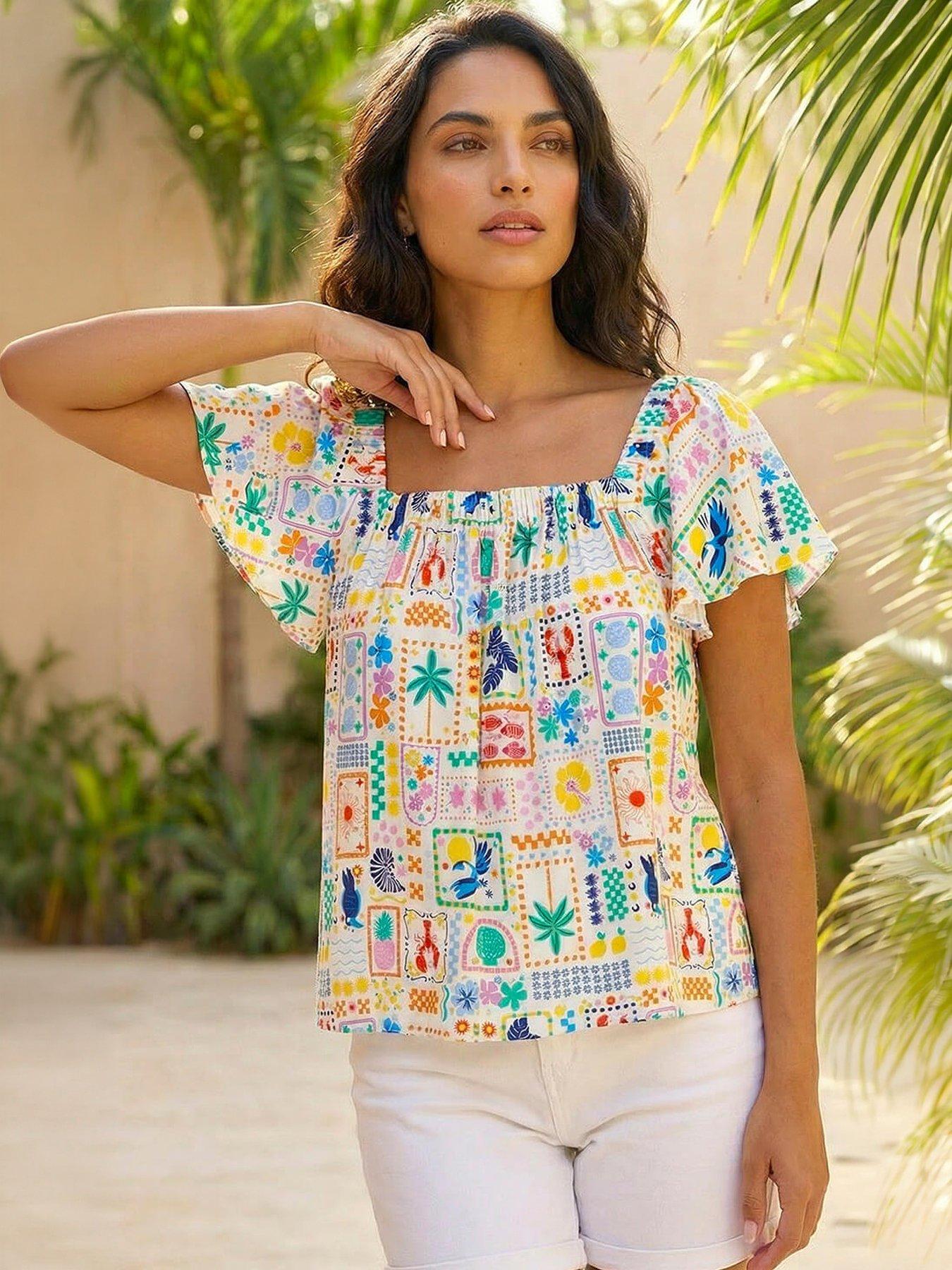 Image 1 of 5 of Roman Patchwork Palm Ruffle Top - Multi