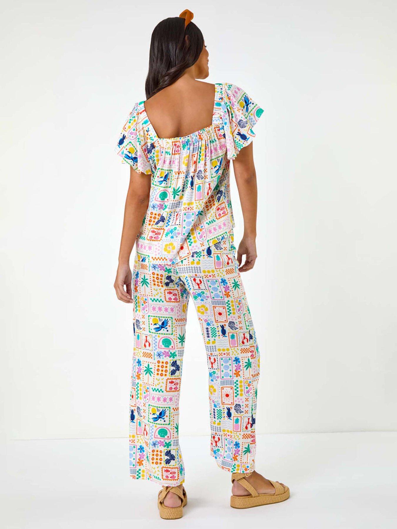 Image 2 of 5 of Roman Patchwork Palm Ruffle Top - Multi