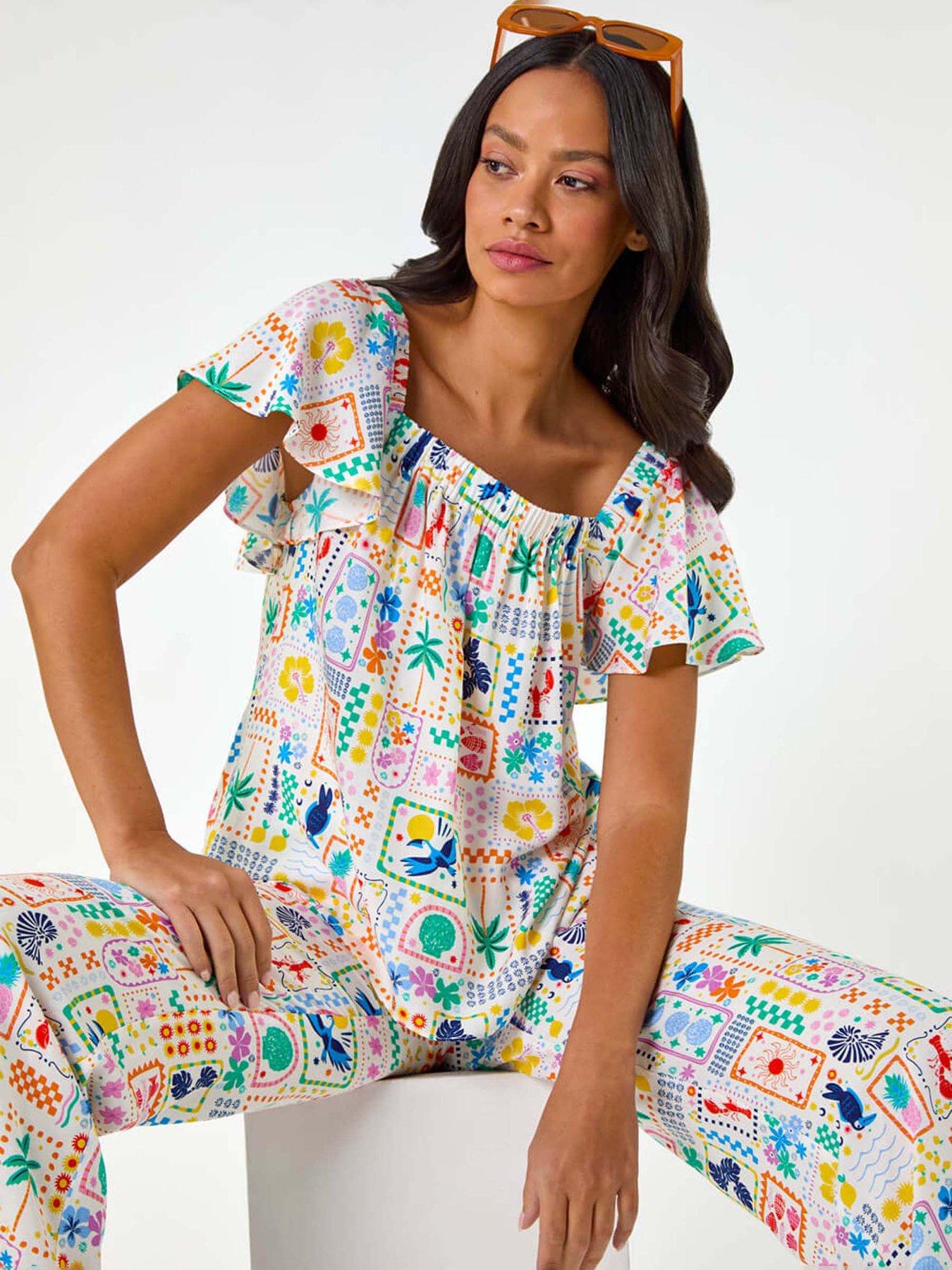 Image 5 of 5 of Roman Patchwork Palm Ruffle Top - Multi