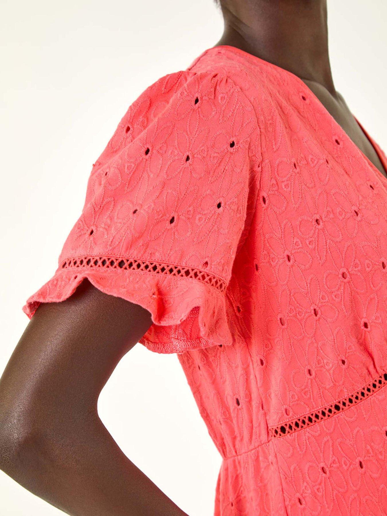 Roman Embroidered Cotton Stretch Frill Dress - Pink | Very