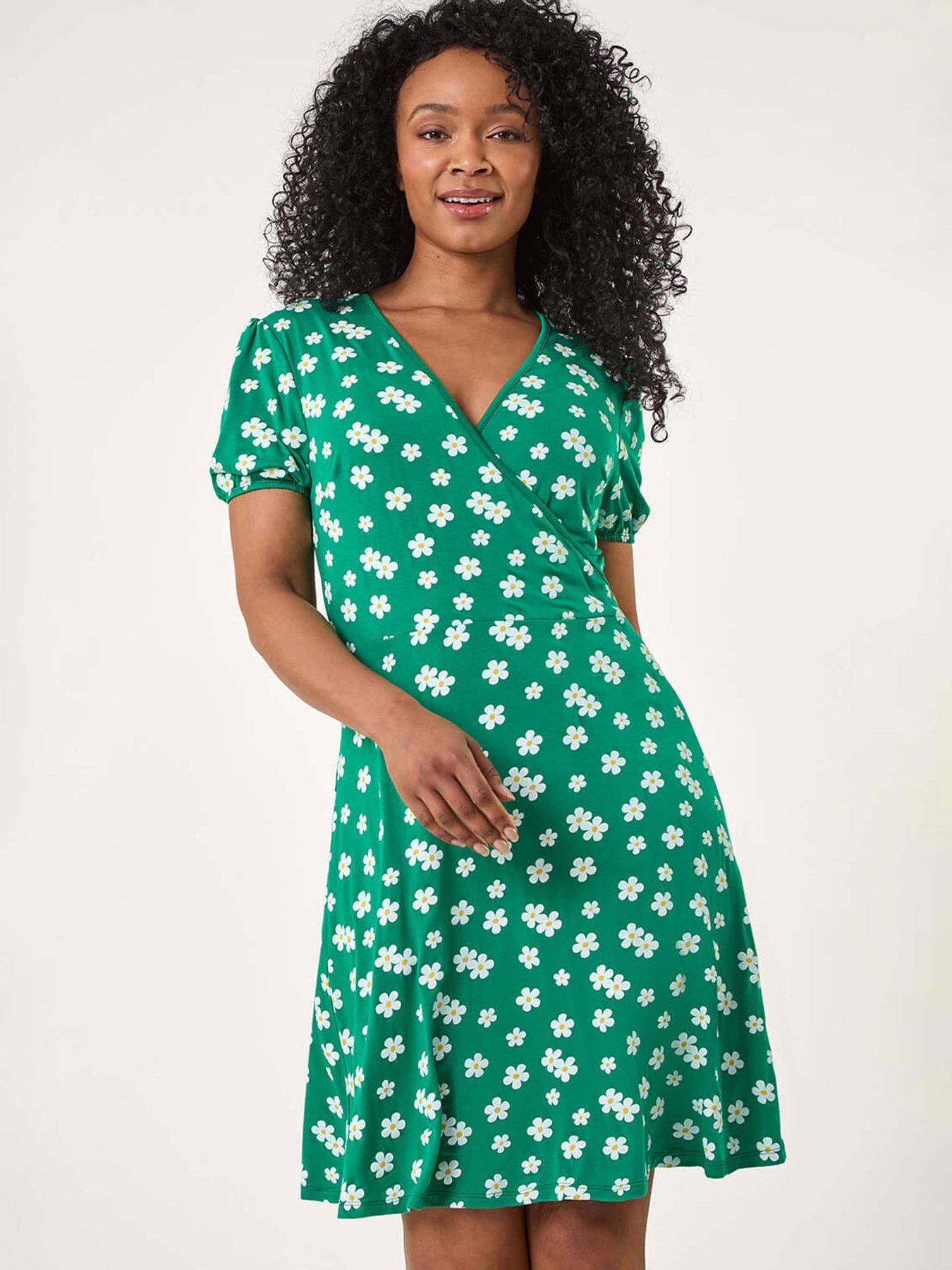 Roman Petite Ditsy Floral Wrap Dress Green Very