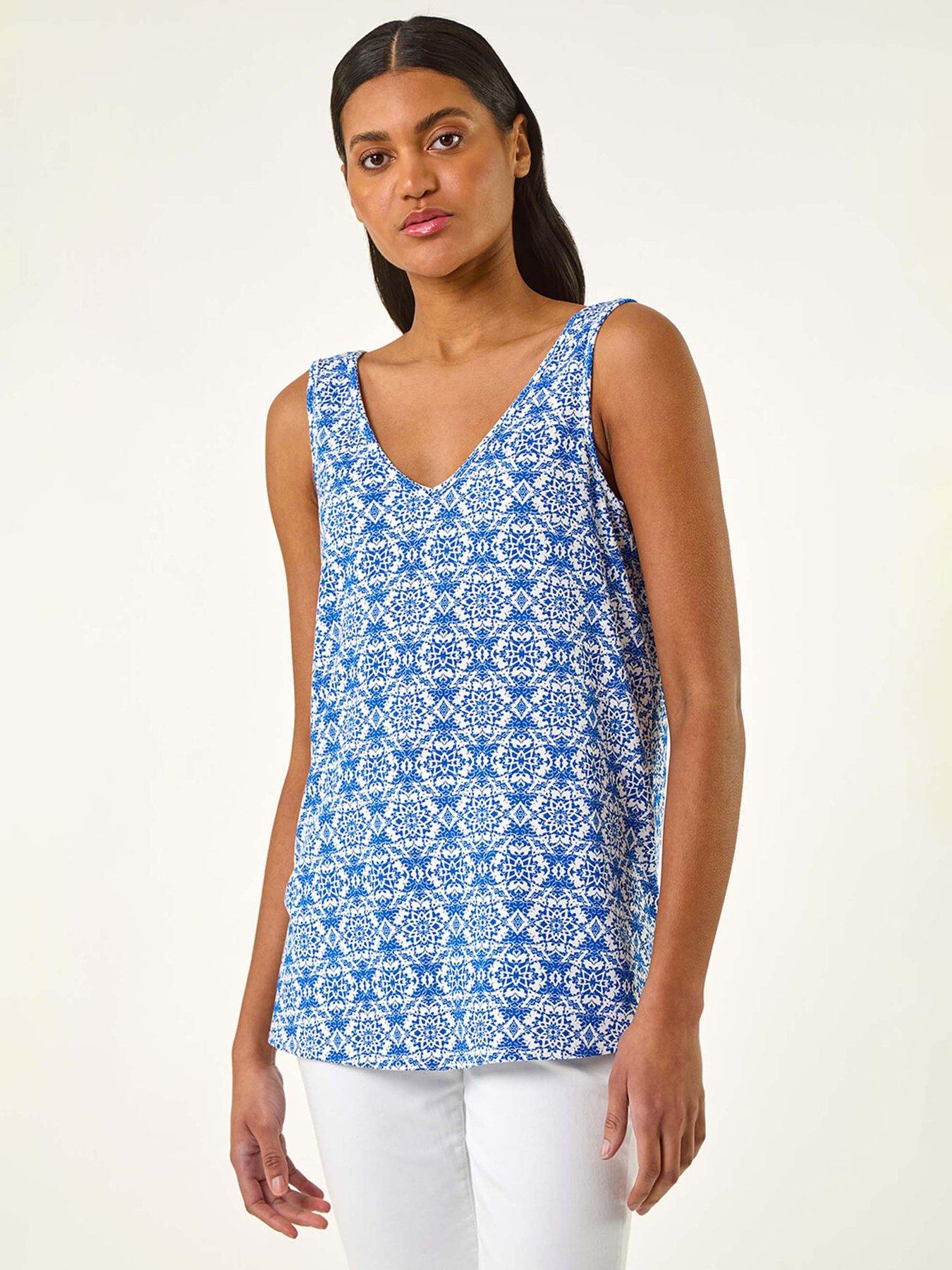undefined Tile Print Cami Stretch Top - Blue