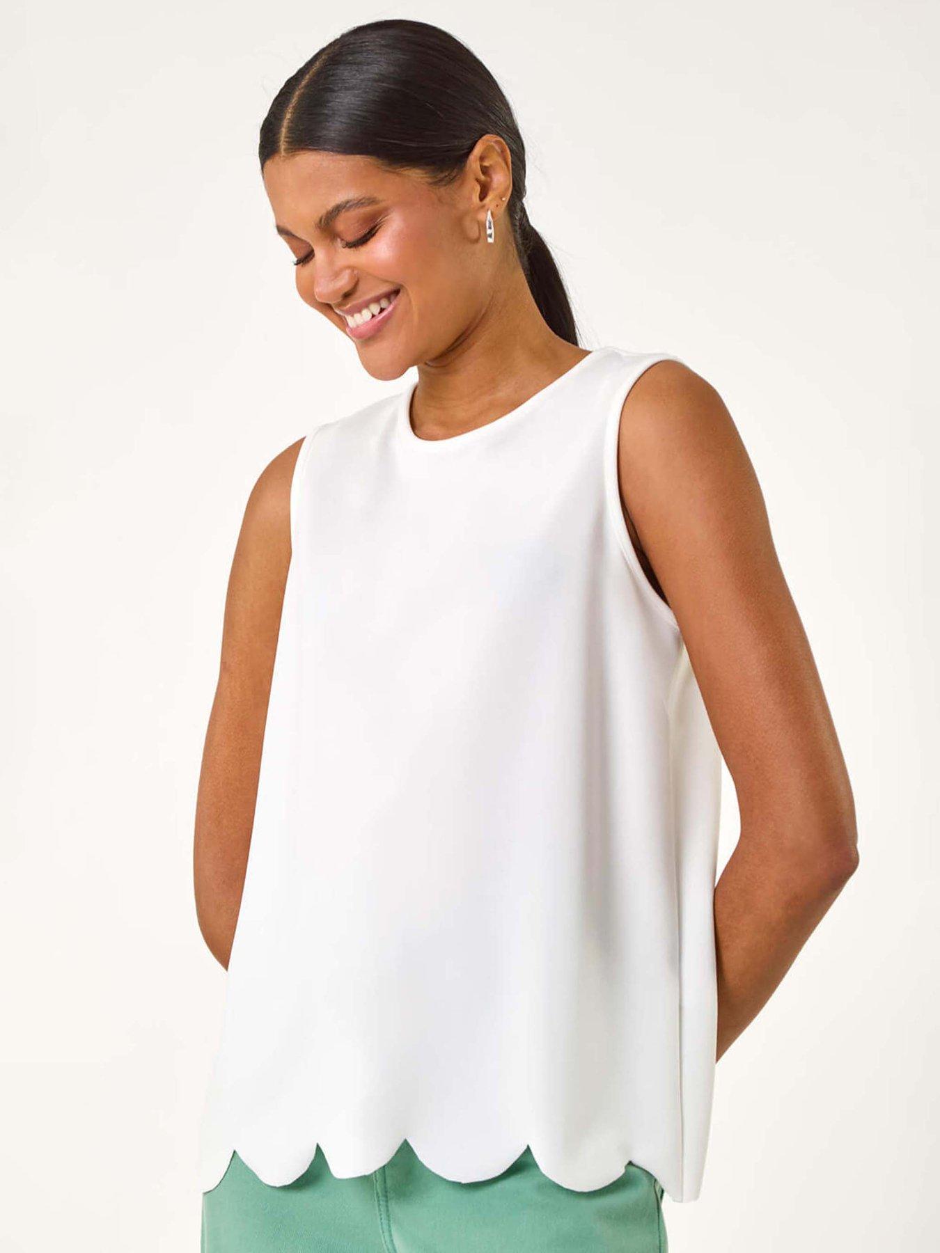 undefined Scalloped Hem Vest Top - White
