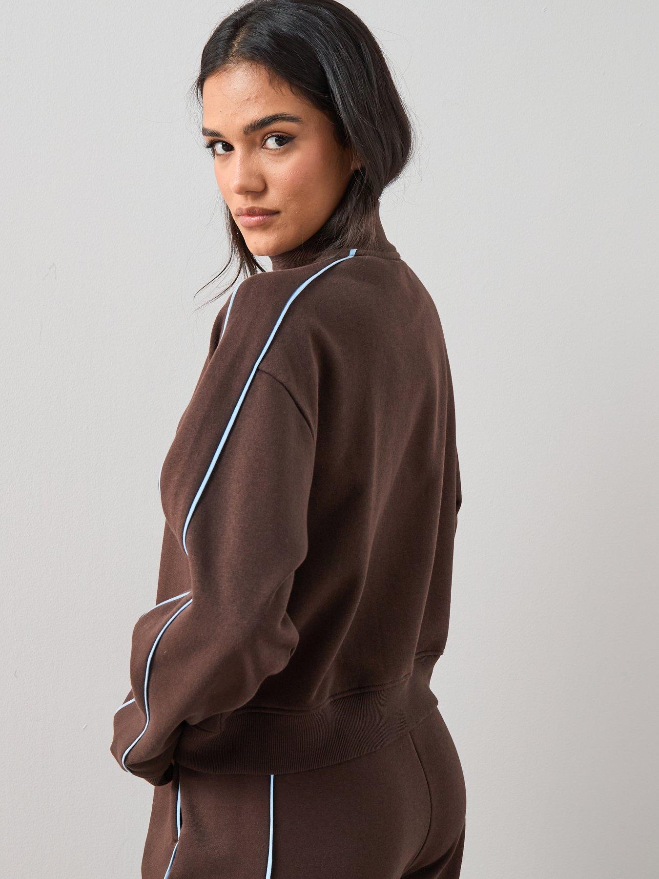 Image 2 of 6 of The Very Collection Zip Through Contrast Jacket Co-Ord - Brown